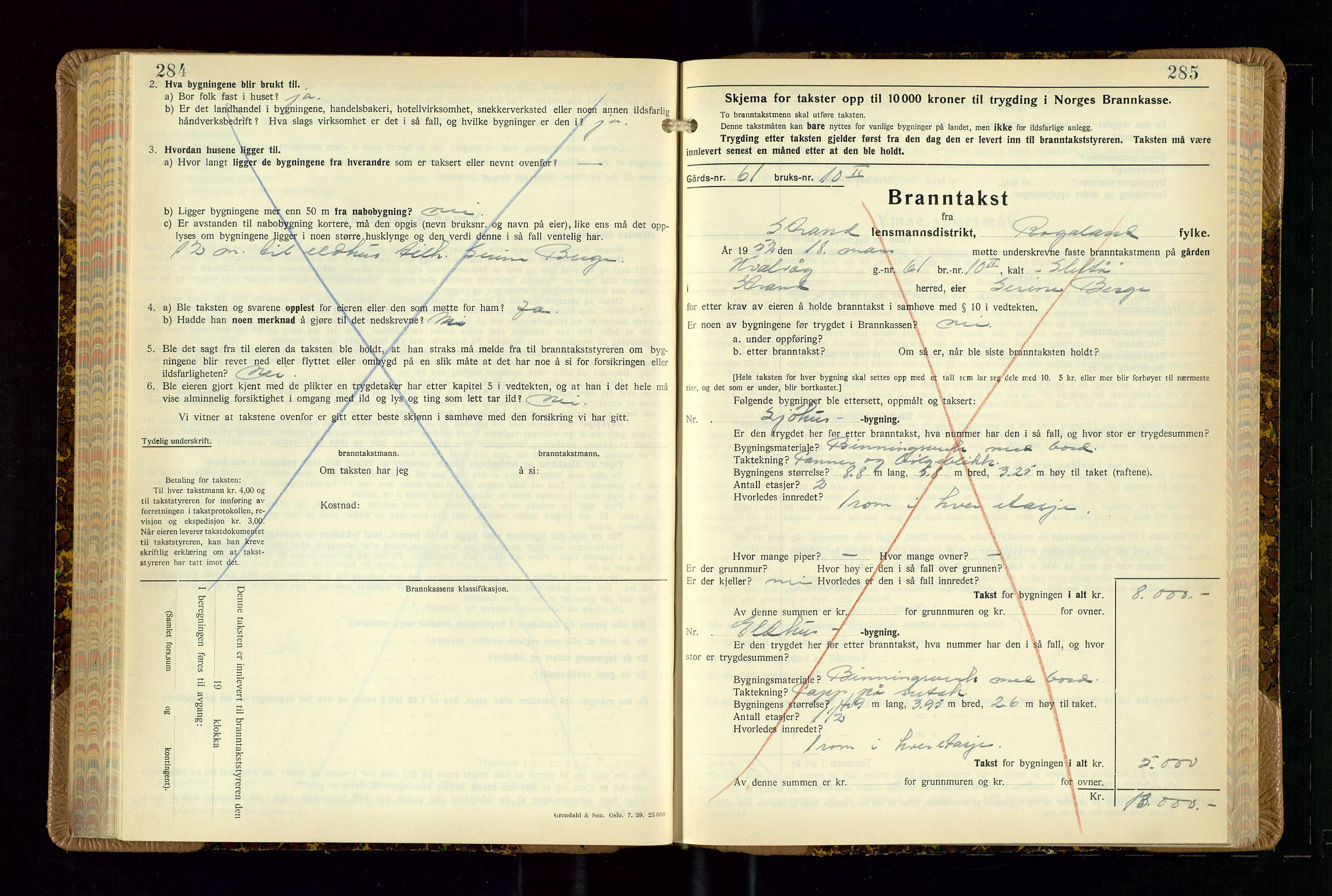 Strand og Forsand lensmannskontor, AV/SAST-A-100451/Gob/L0002: Branntakstprotokoll, 1942-1953, p. 284-285