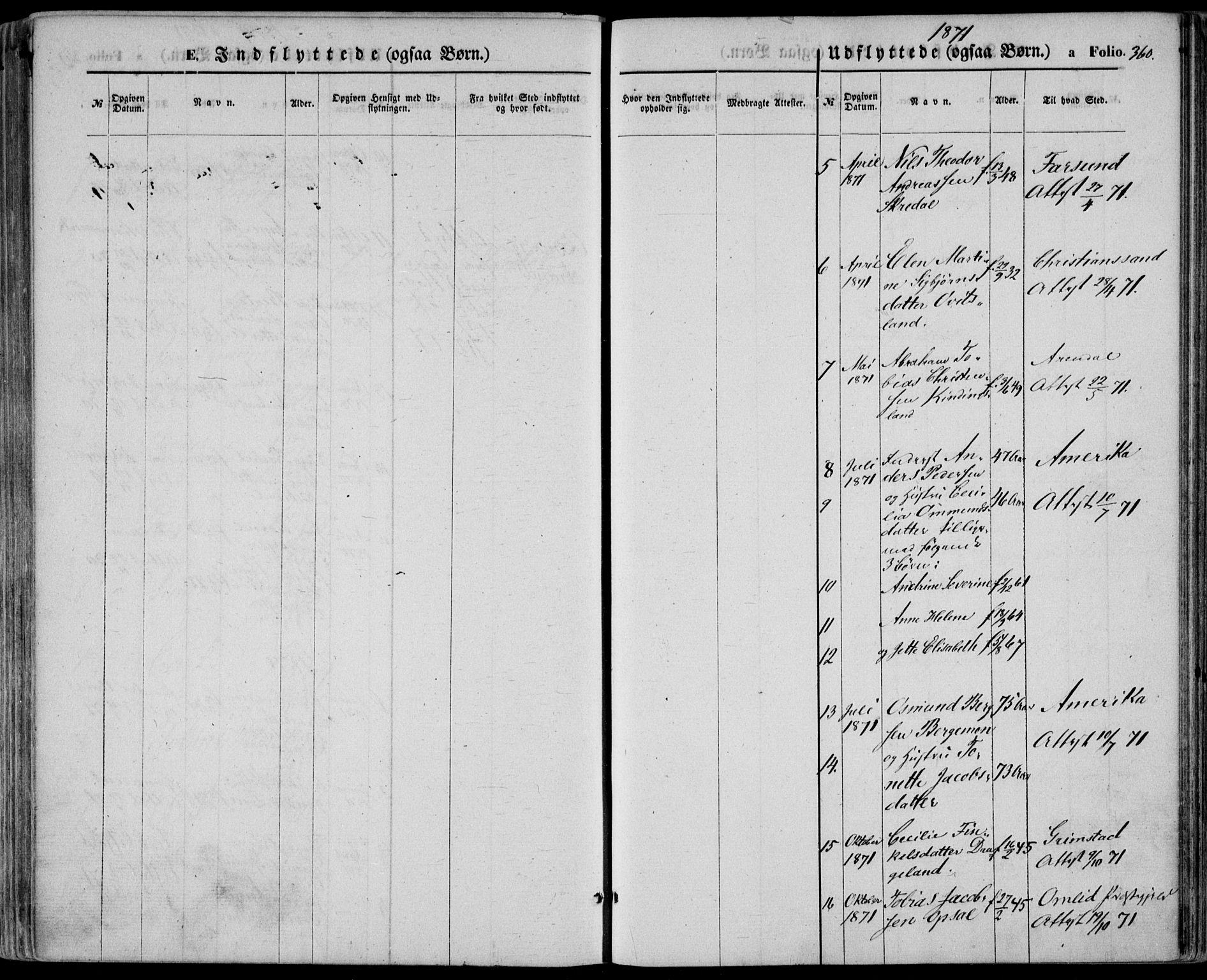Lyngdal sokneprestkontor, SAK/1111-0029/F/Fa/Fac/L0010: Parish register (official) no. A 10, 1865-1878, p. 360