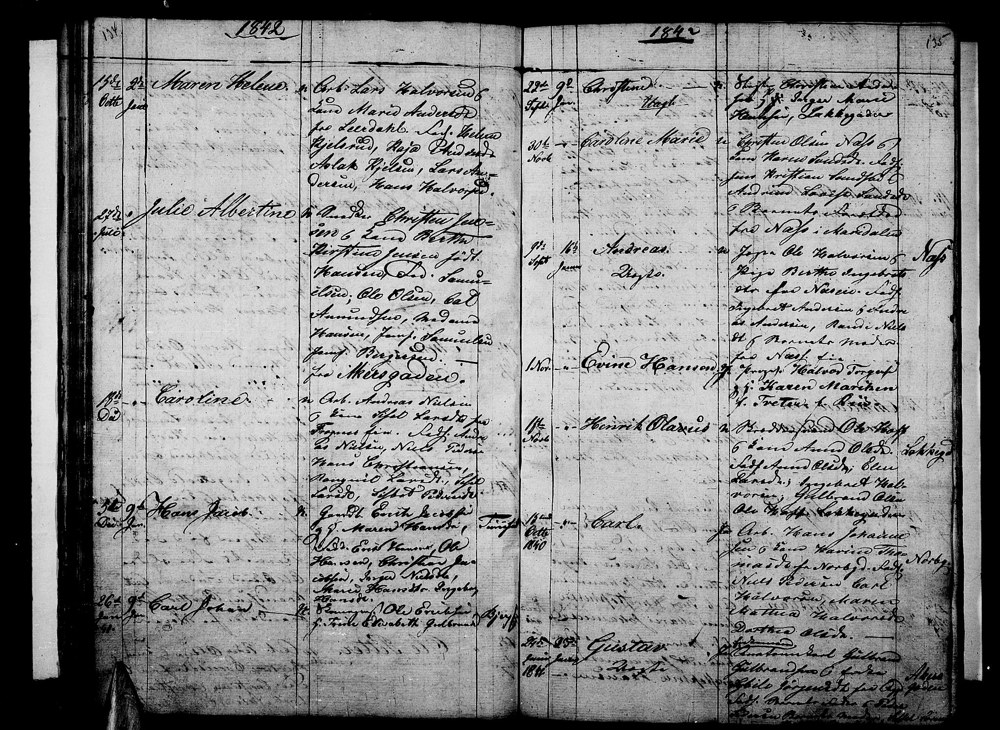 Aker prestekontor kirkebøker, SAO/A-10861/G/L0007: Parish register (copy) no. 7, 1838-1846, p. 134-135
