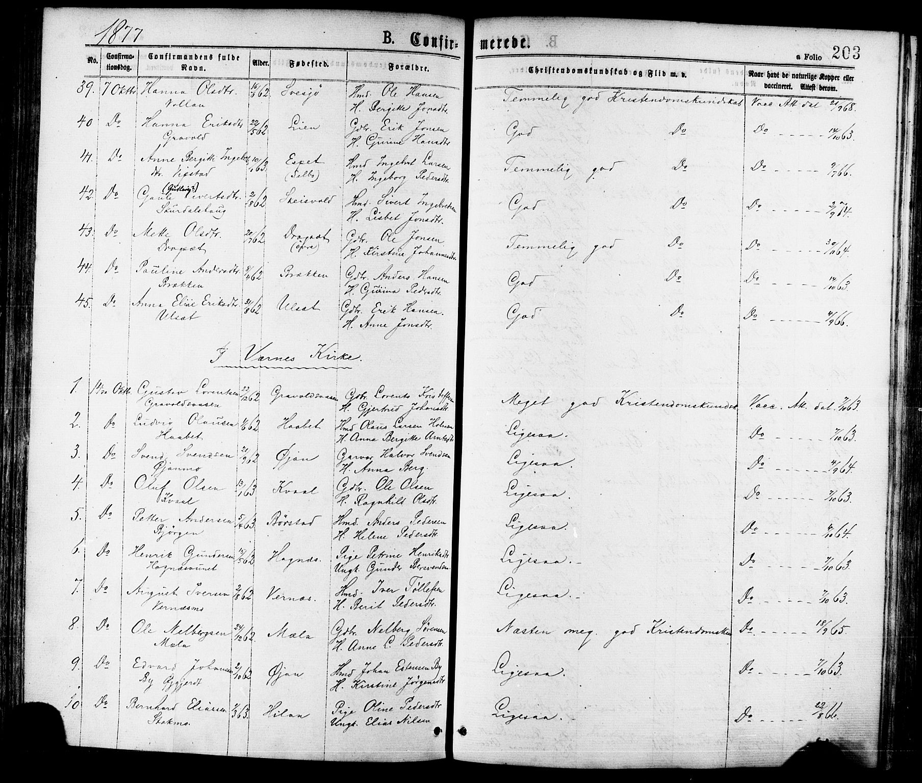 Ministerialprotokoller, klokkerbøker og fødselsregistre - Nord-Trøndelag, AV/SAT-A-1458/709/L0076: Parish register (official) no. 709A16, 1871-1879, p. 203