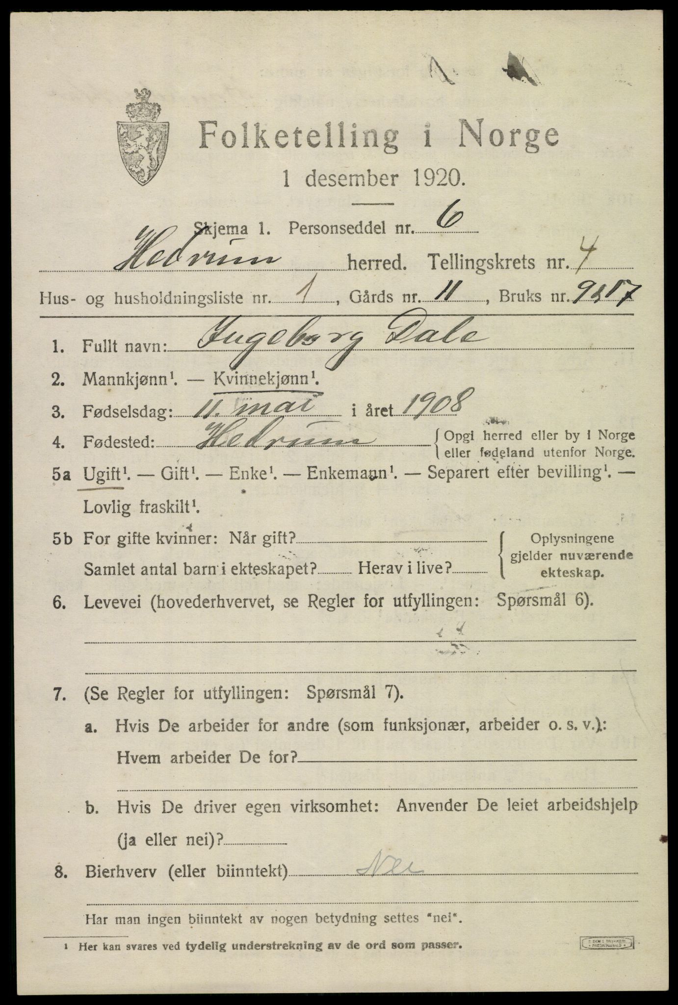 SAKO, 1920 census for Hedrum, 1920, p. 4003
