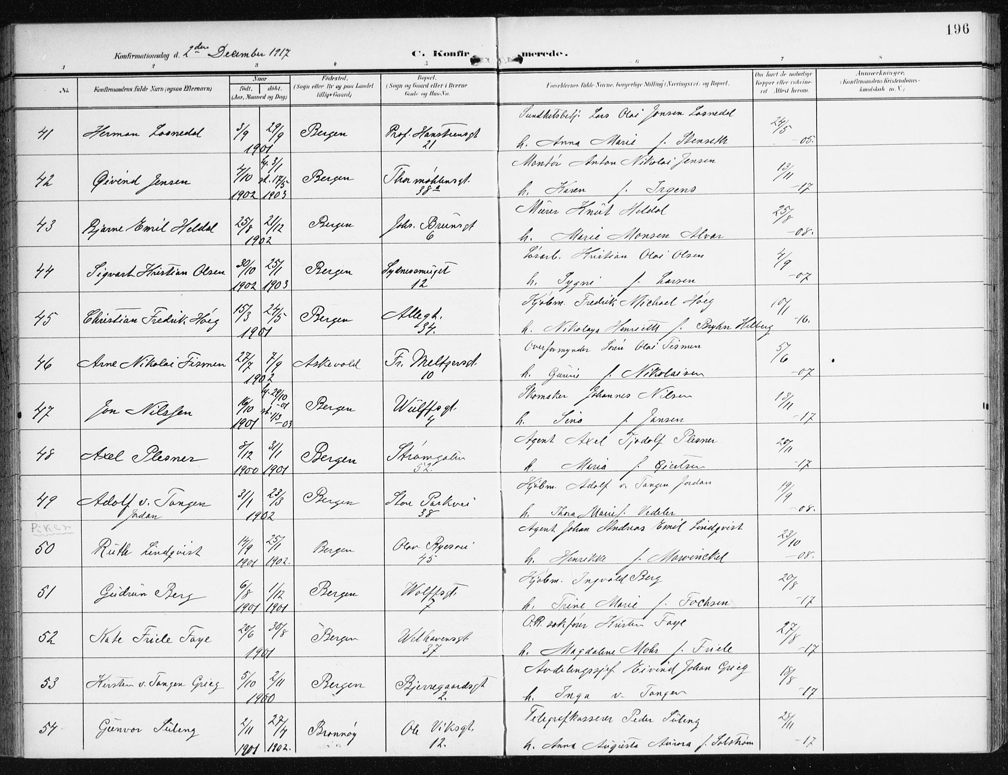 Johanneskirken sokneprestembete, AV/SAB-A-76001/H/Haa/L0009: Parish register (official) no. C 2, 1907-1924, p. 196