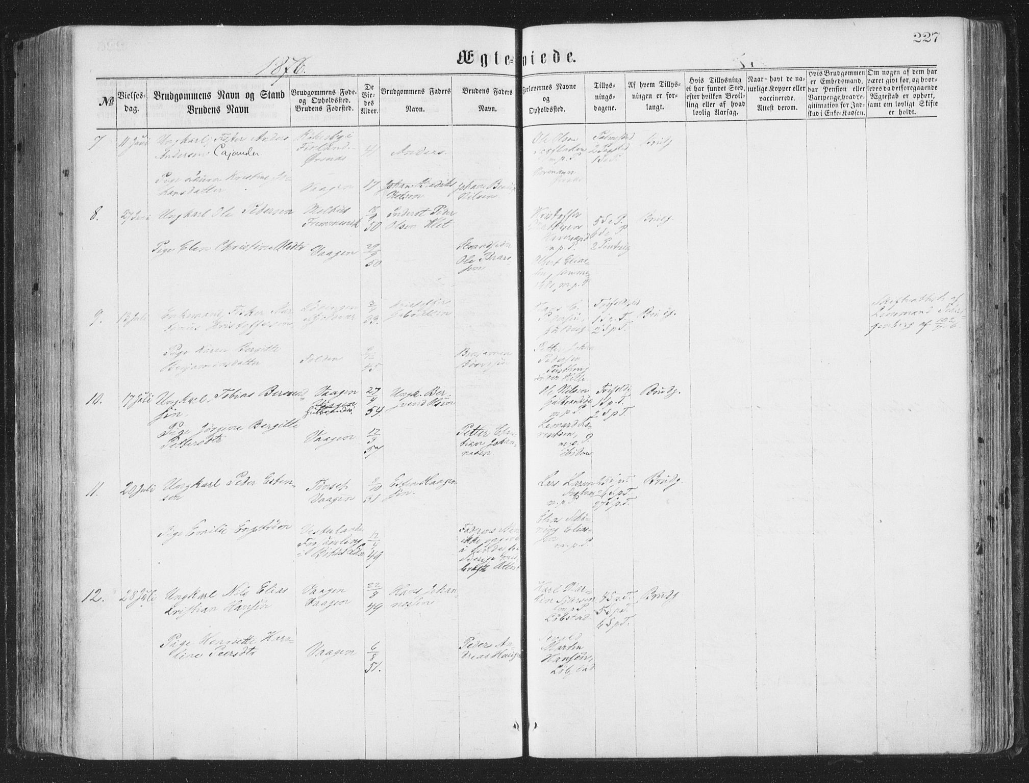 Ministerialprotokoller, klokkerbøker og fødselsregistre - Nordland, AV/SAT-A-1459/874/L1057: Parish register (official) no. 874A01, 1866-1877, p. 227