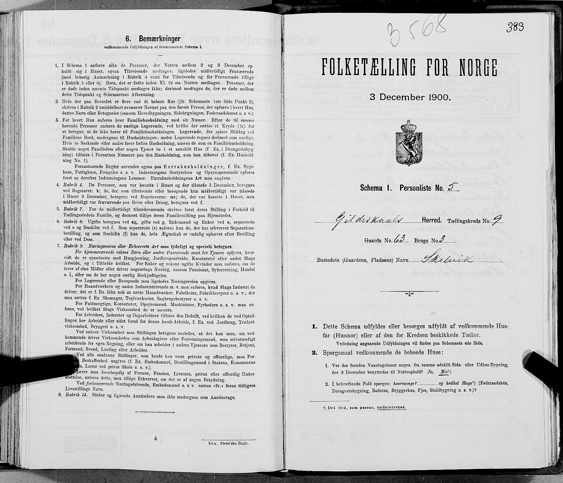 SAT, 1900 census for Gildeskål, 1900, p. 899