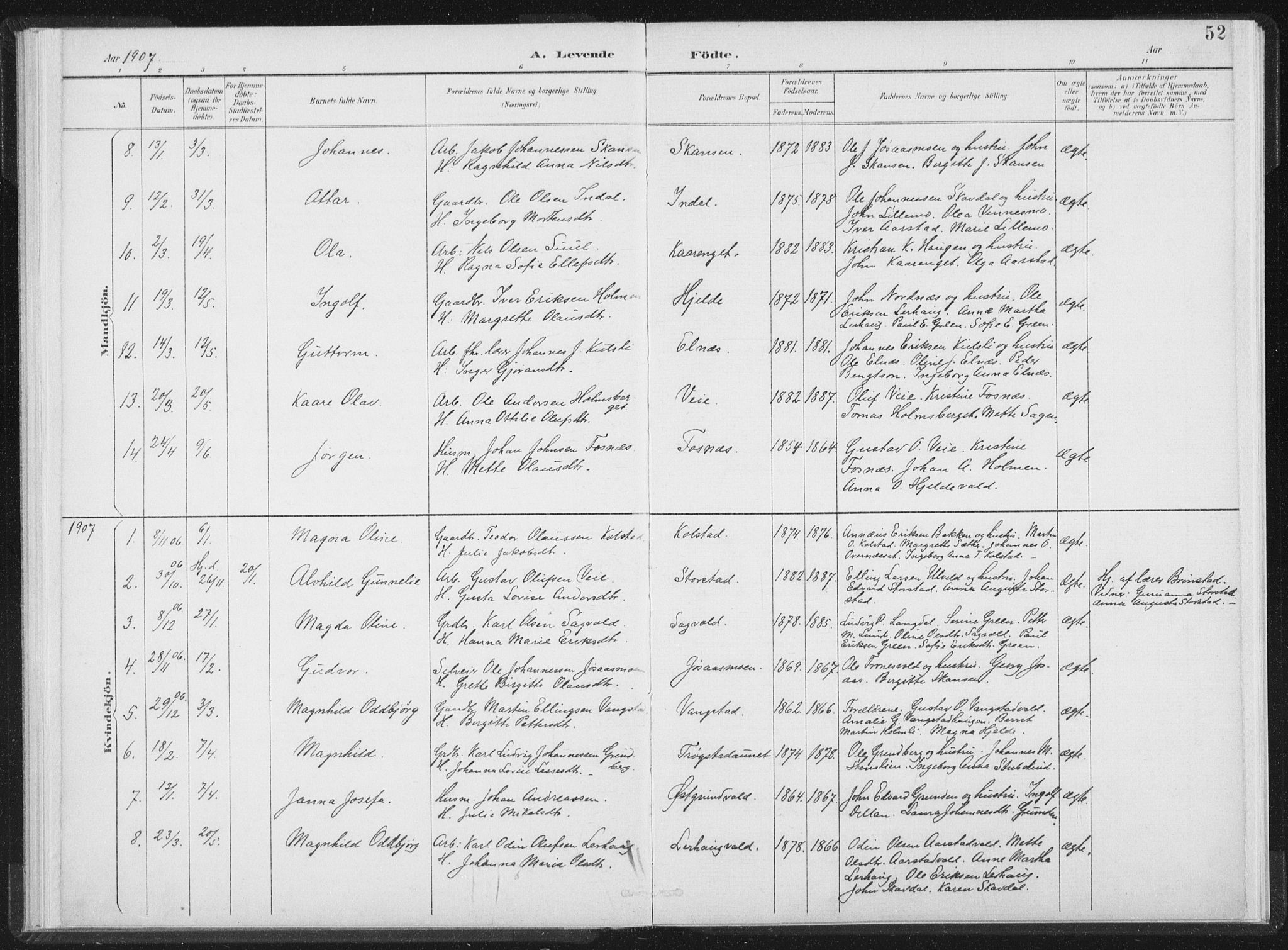 Ministerialprotokoller, klokkerbøker og fødselsregistre - Nord-Trøndelag, AV/SAT-A-1458/724/L0263: Parish register (official) no. 724A01, 1891-1907, p. 52