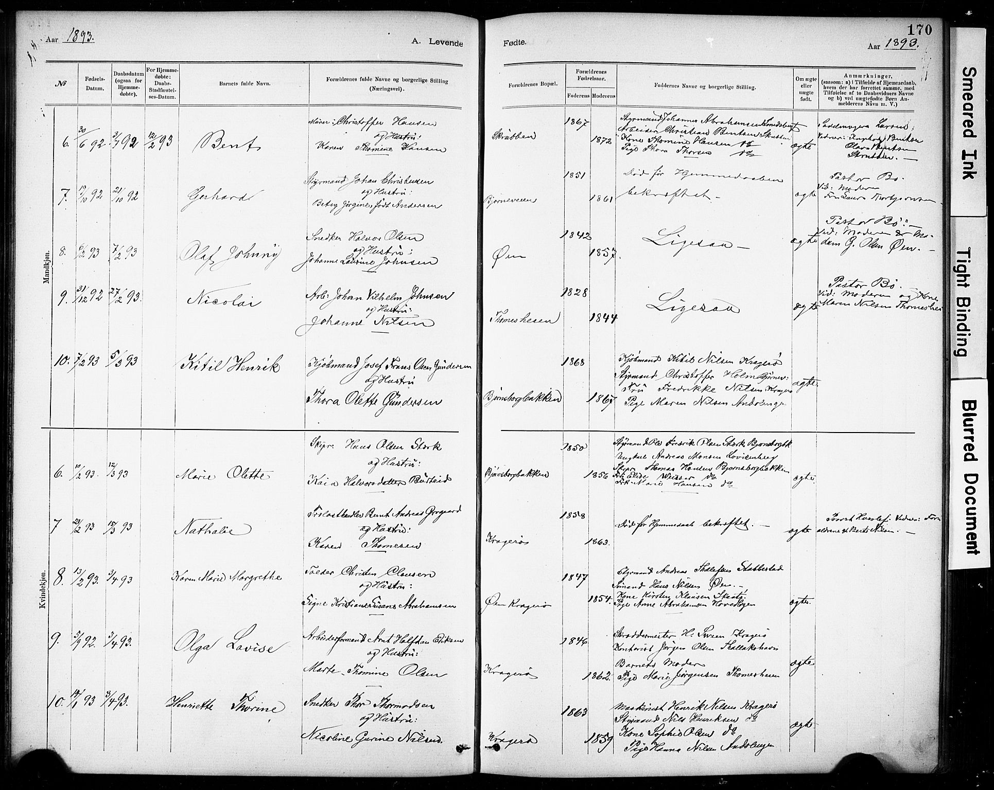 Kragerø kirkebøker, SAKO/A-278/G/Ga/L0007: Parish register (copy) no. 7, 1881-1927, p. 170