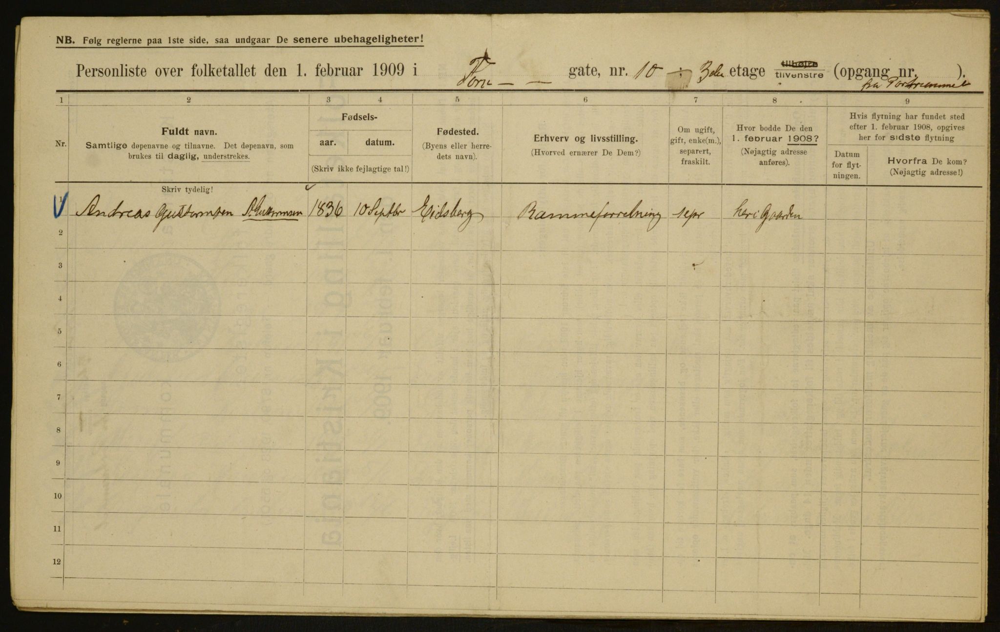 OBA, Municipal Census 1909 for Kristiania, 1909, p. 103367