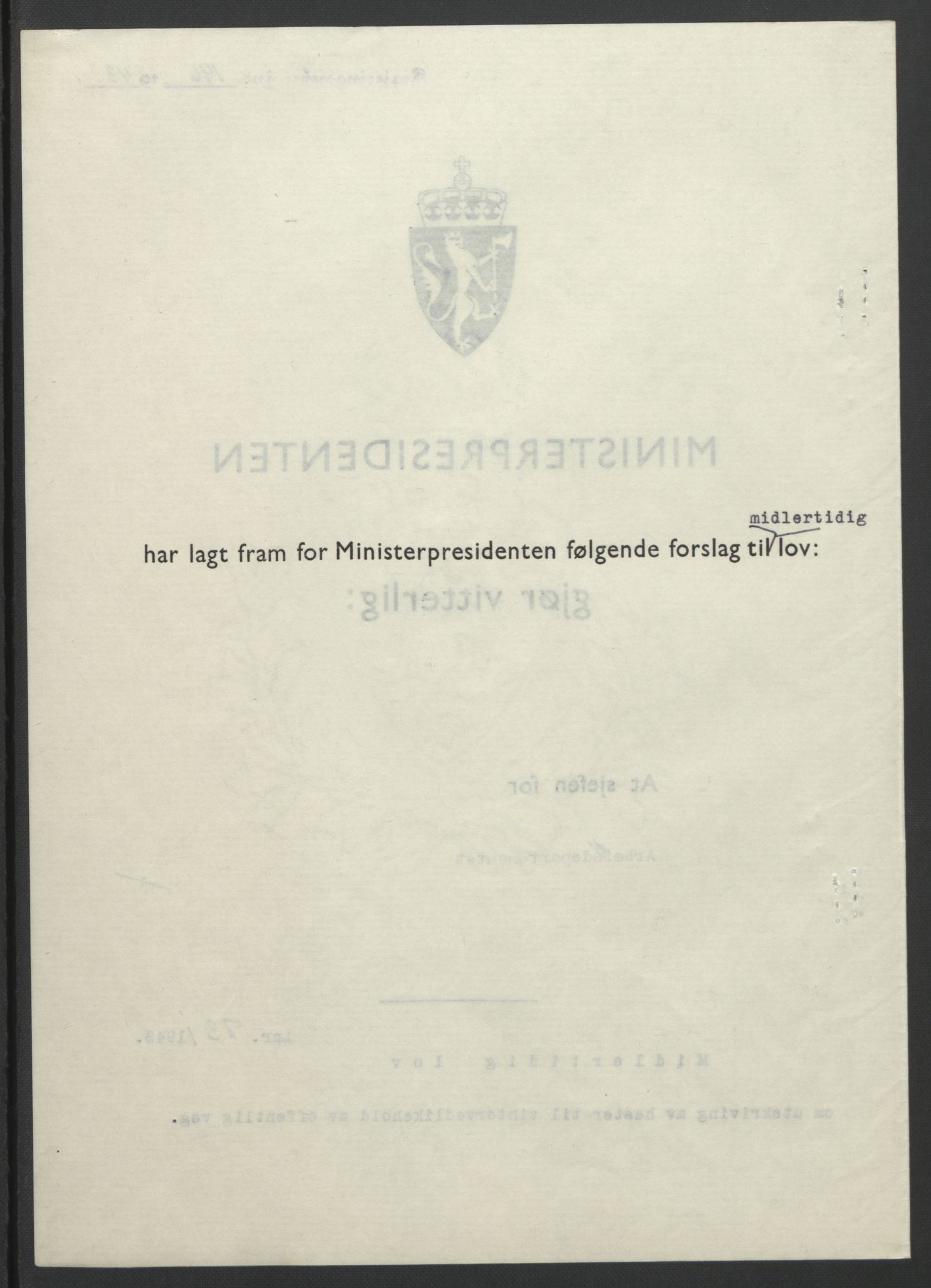 NS-administrasjonen 1940-1945 (Statsrådsekretariatet, de kommisariske statsråder mm), RA/S-4279/D/Db/L0099: Lover, 1943, p. 333