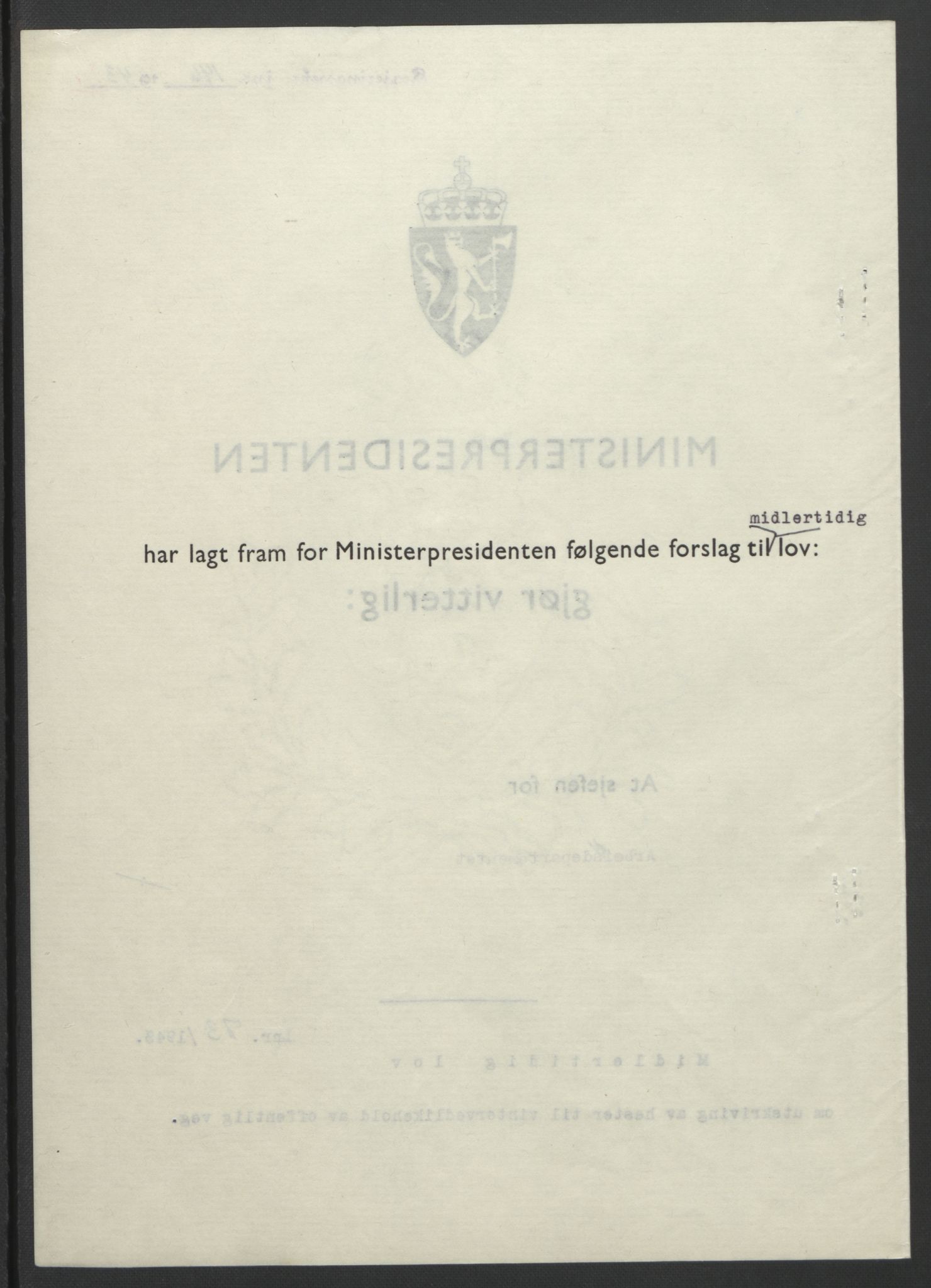 NS-administrasjonen 1940-1945 (Statsrådsekretariatet, de kommisariske statsråder mm), AV/RA-S-4279/D/Db/L0099: Lover, 1943, p. 333