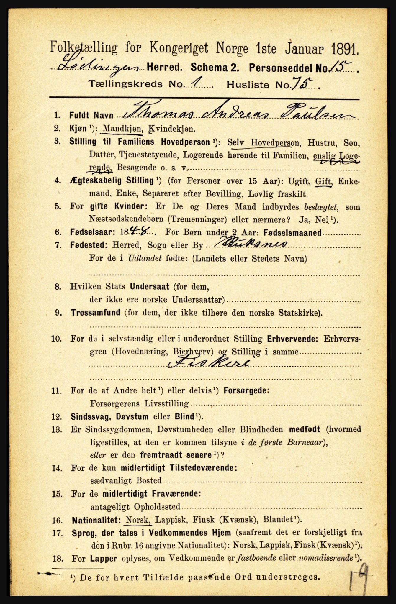 RA, 1891 census for 1851 Lødingen, 1891, p. 631