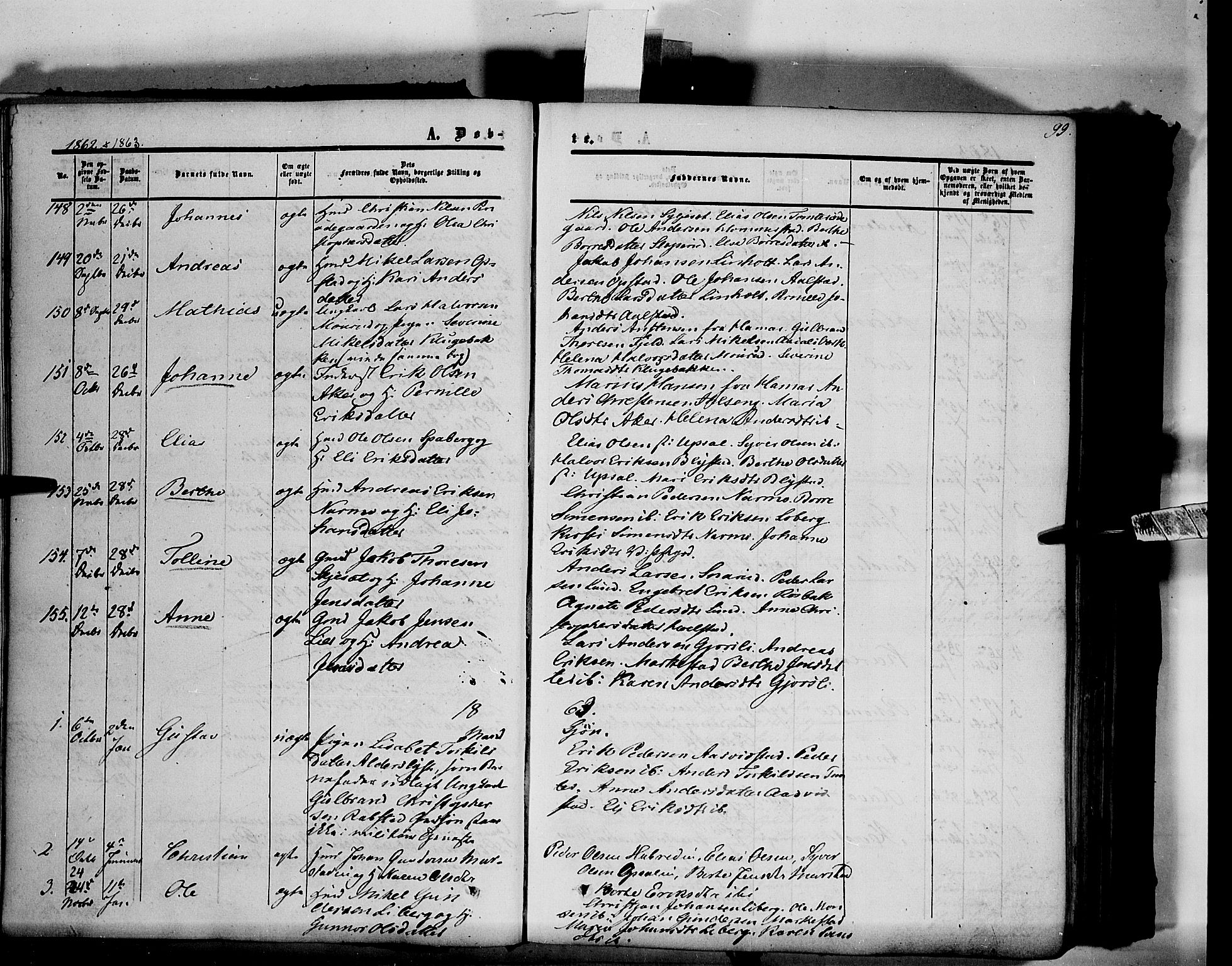 Vang prestekontor, Hedmark, SAH/PREST-008/H/Ha/Haa/L0012: Parish register (official) no. 12, 1855-1870, p. 99