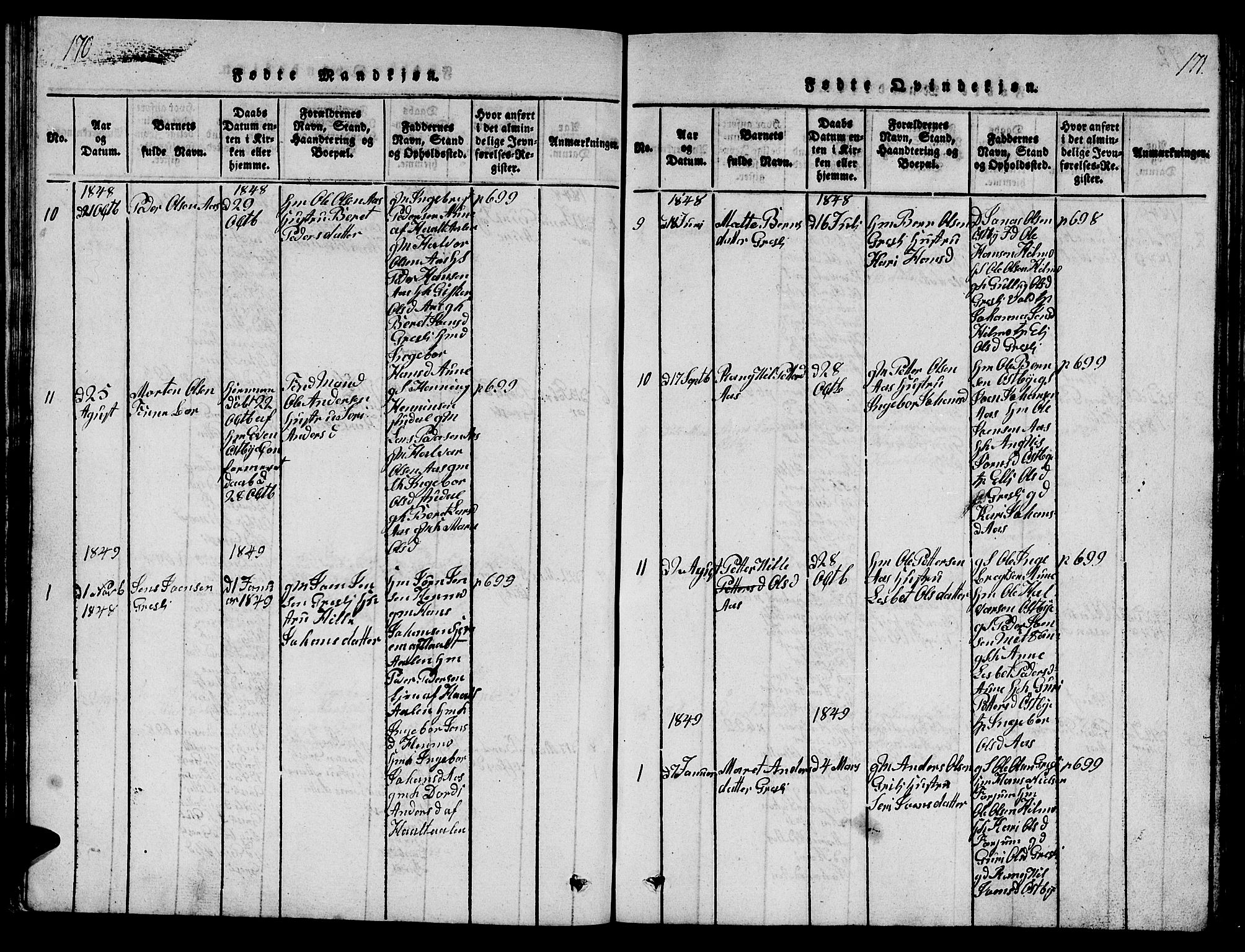 Ministerialprotokoller, klokkerbøker og fødselsregistre - Sør-Trøndelag, SAT/A-1456/698/L1164: Parish register (copy) no. 698C01, 1816-1861, p. 170-171