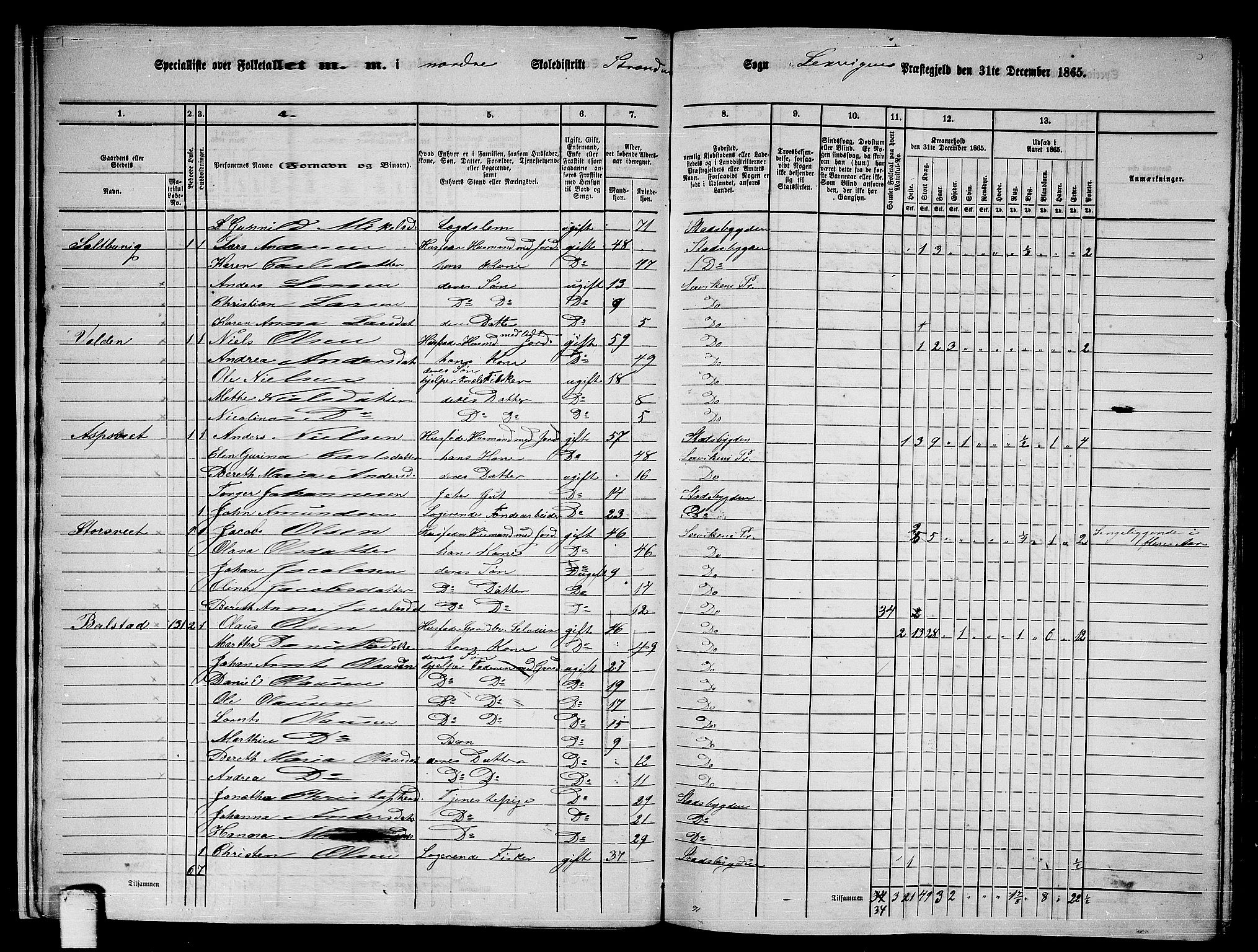 RA, 1865 census for Leksvik, 1865, p. 18