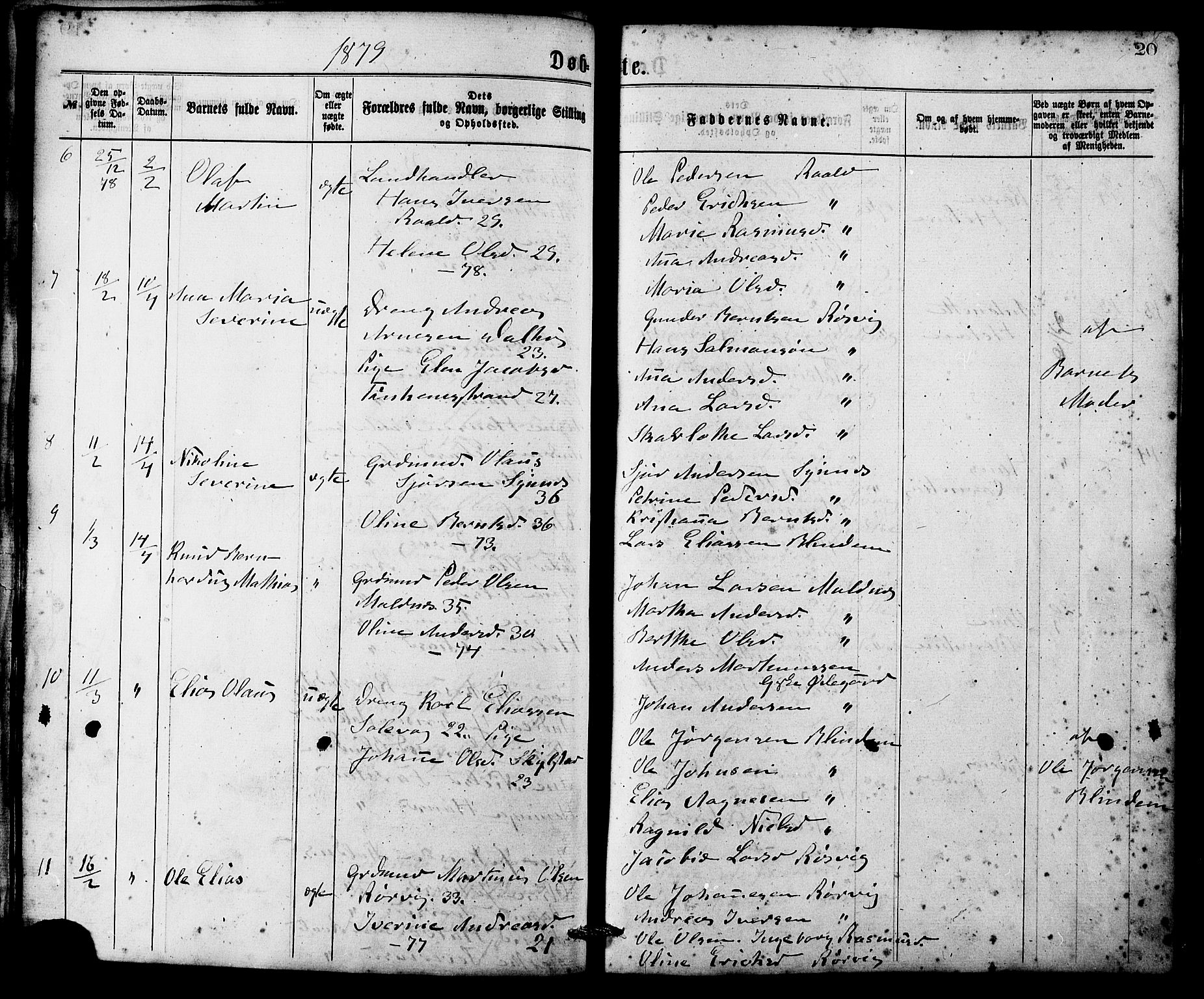 Ministerialprotokoller, klokkerbøker og fødselsregistre - Møre og Romsdal, AV/SAT-A-1454/537/L0519: Parish register (official) no. 537A03, 1876-1889, p. 20