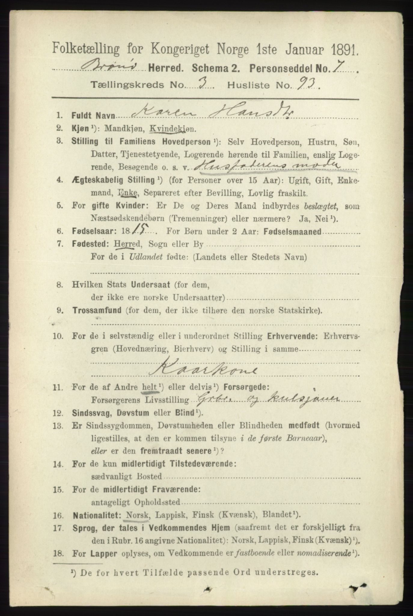 RA, 1891 census for 1814 Brønnøy, 1891, p. 1967
