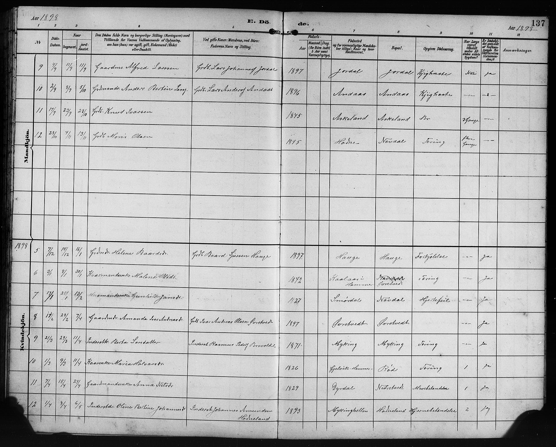 Lindås Sokneprestembete, SAB/A-76701/H/Hab: Parish register (copy) no. E 3, 1892-1905, p. 137