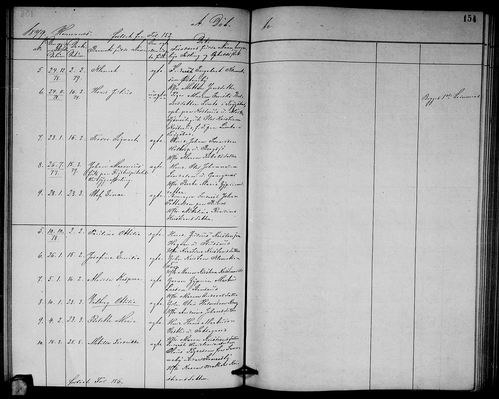 Høland prestekontor Kirkebøker, AV/SAO-A-10346a/G/Ga/L0006: Parish register (copy) no. I 6, 1869-1879, p. 154