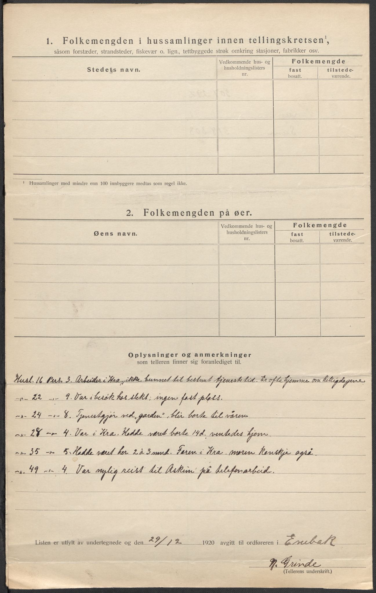 SAO, 1920 census for Enebakk, 1920, p. 22