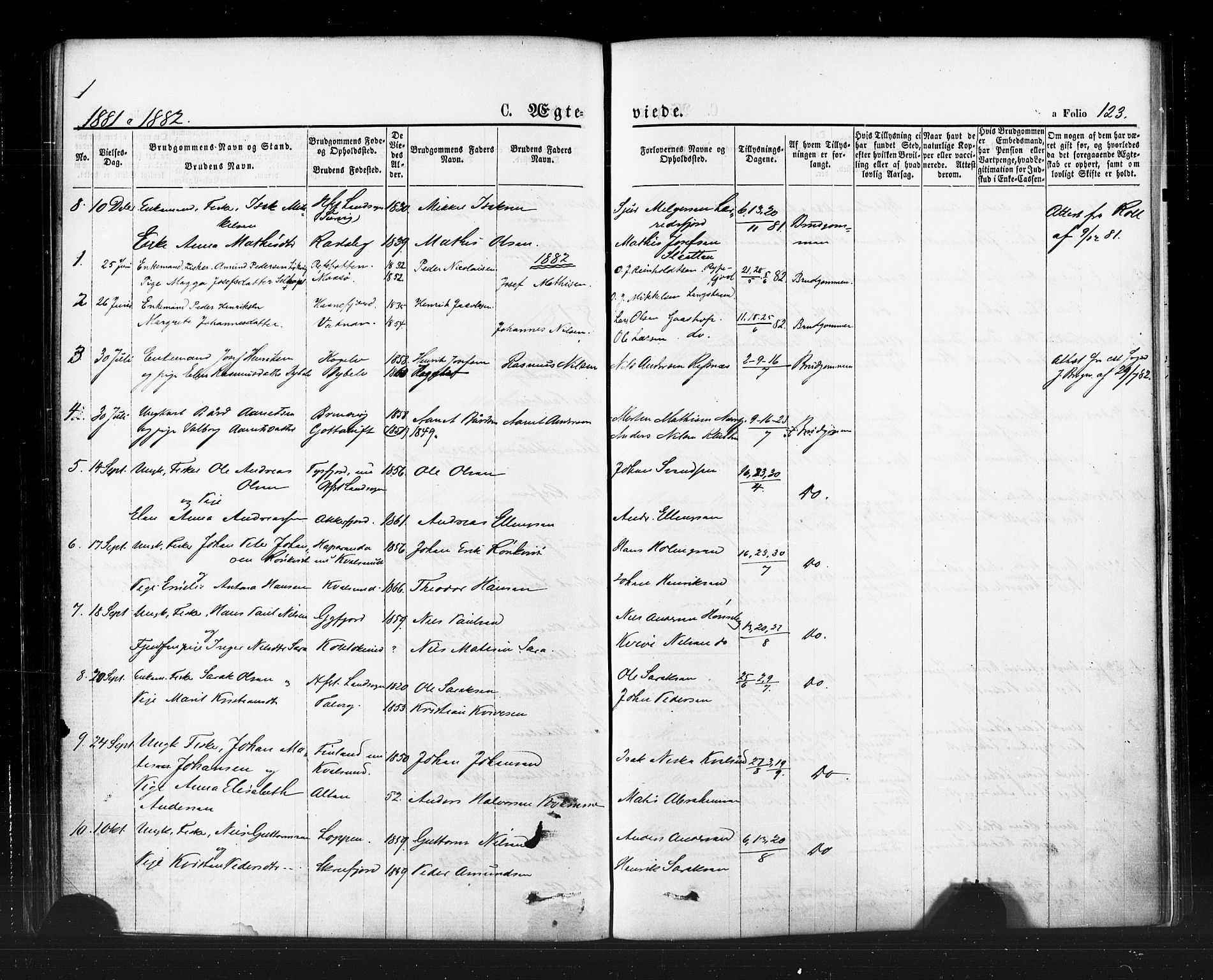 Hammerfest sokneprestkontor, SATØ/S-1347/H/Ha/L0007.kirke: Parish register (official) no. 7, 1869-1884, p. 123
