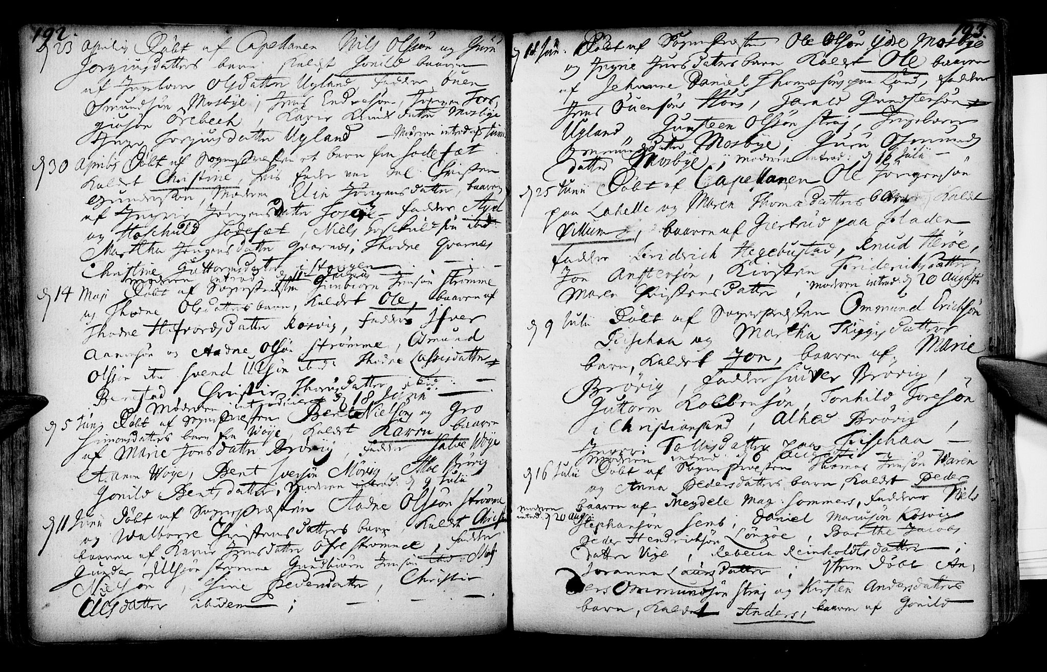 Oddernes sokneprestkontor, SAK/1111-0033/F/Fa/Faa/L0001: Parish register (official) no. A 1, 1692-1718, p. 192-193