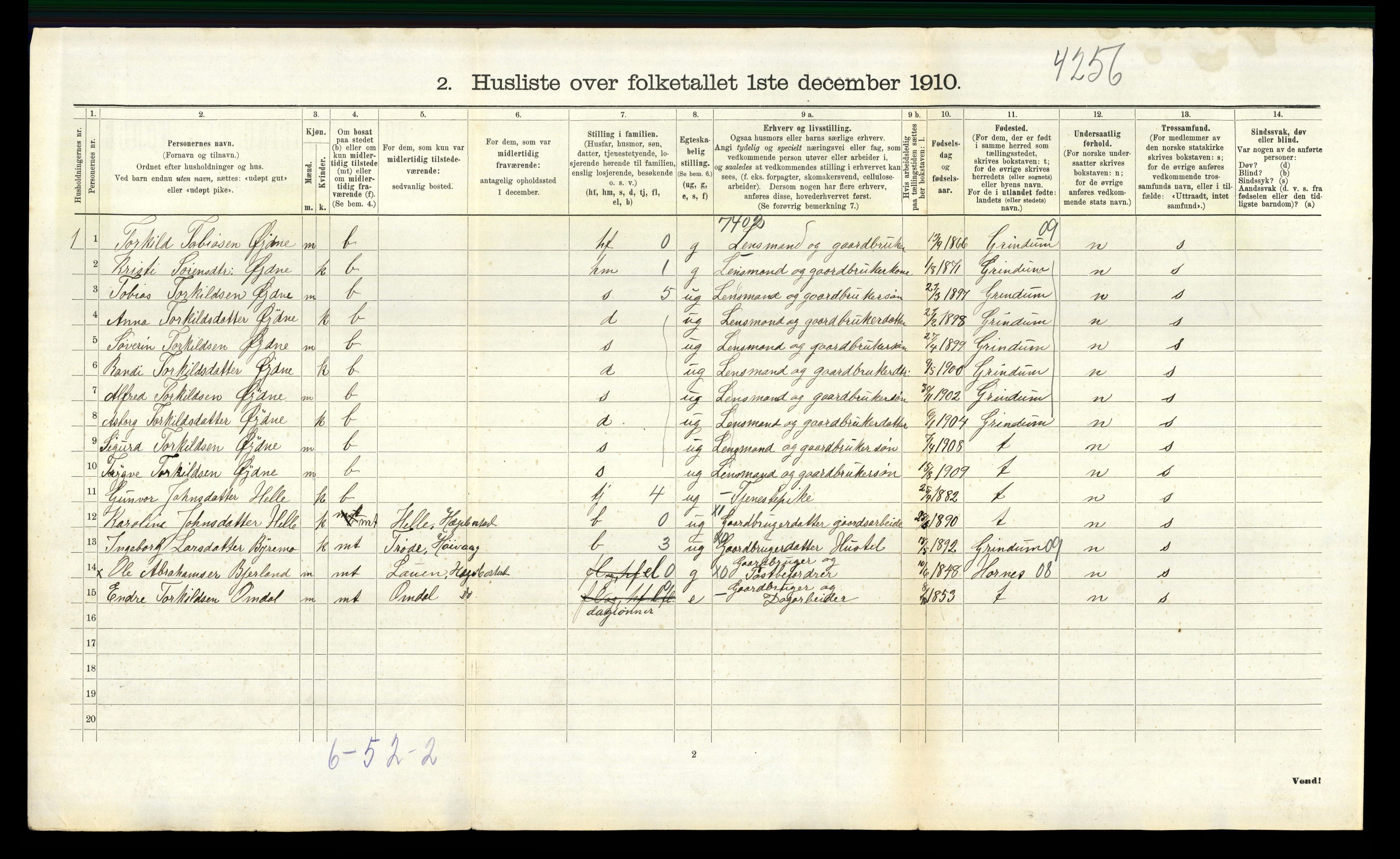 RA, 1910 census for Hægebostad, 1910, p. 420