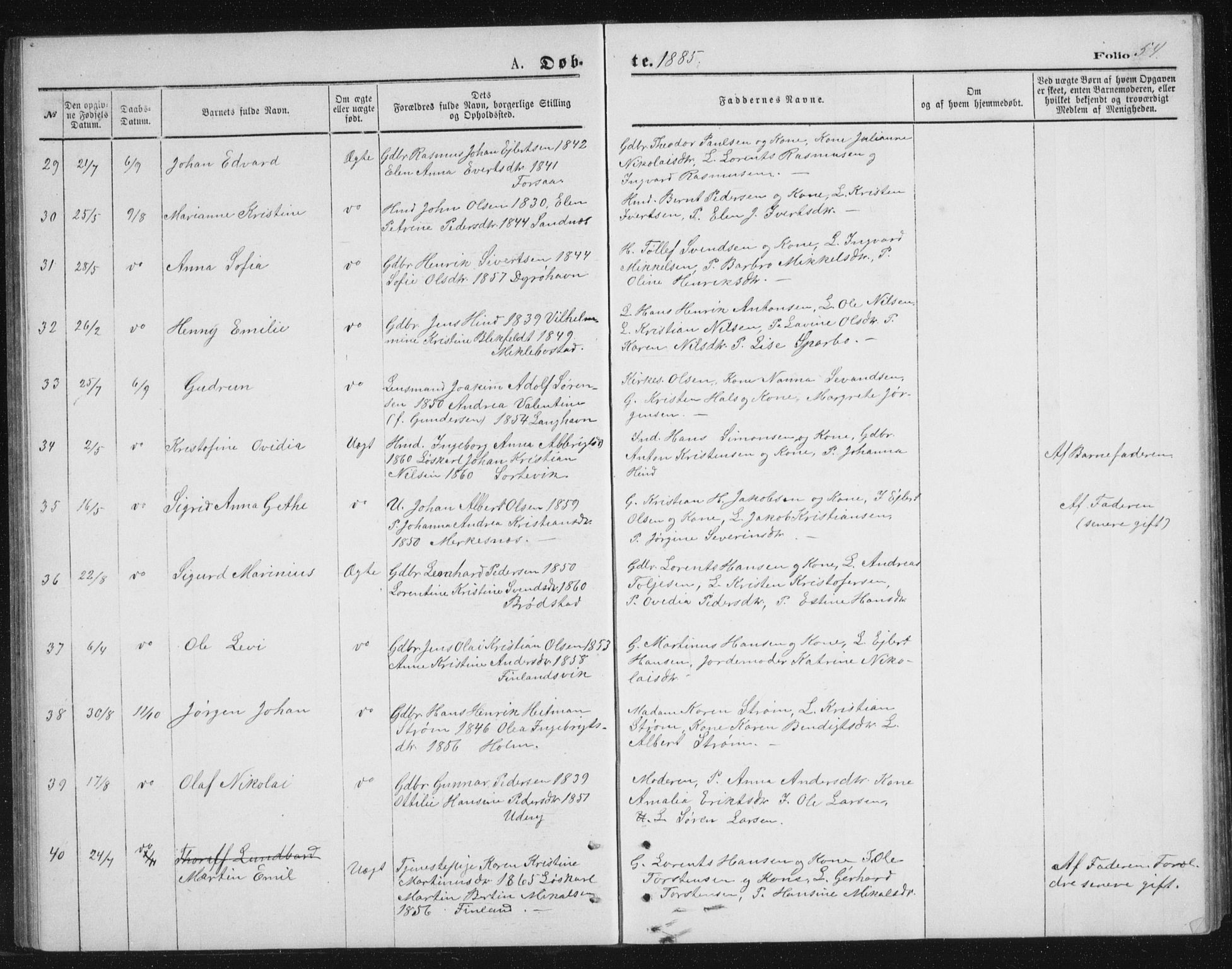 Tranøy sokneprestkontor, AV/SATØ-S-1313/I/Ia/Iab/L0013klokker: Parish register (copy) no. 13, 1874-1896, p. 54