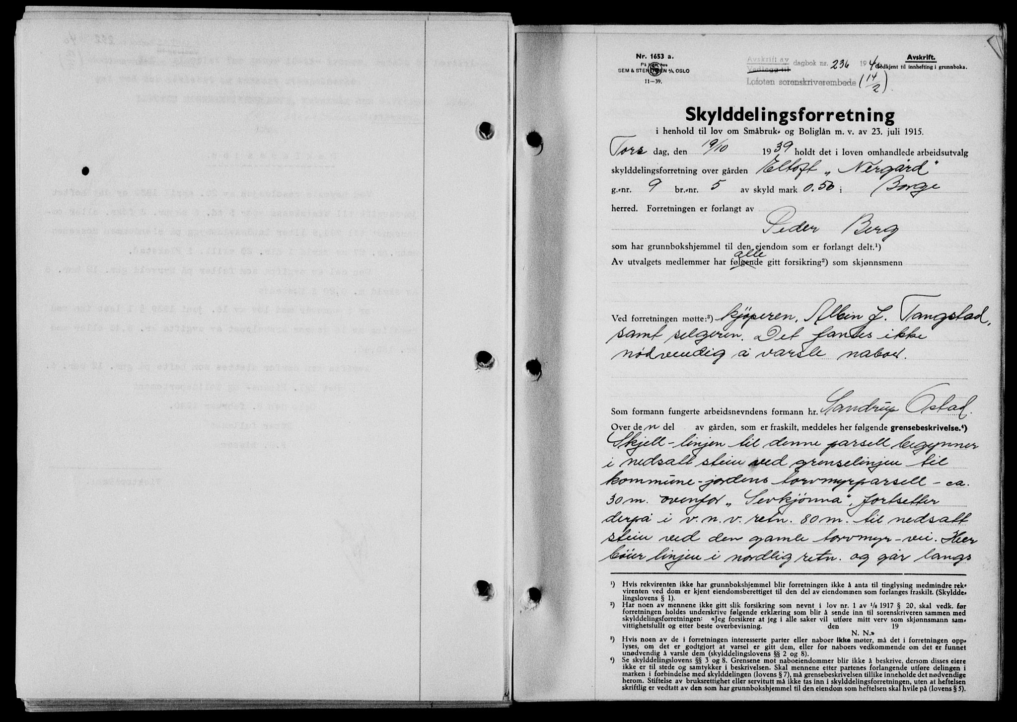 Lofoten sorenskriveri, SAT/A-0017/1/2/2C/L0007a: Mortgage book no. 7a, 1939-1940, Diary no: : 236/1940