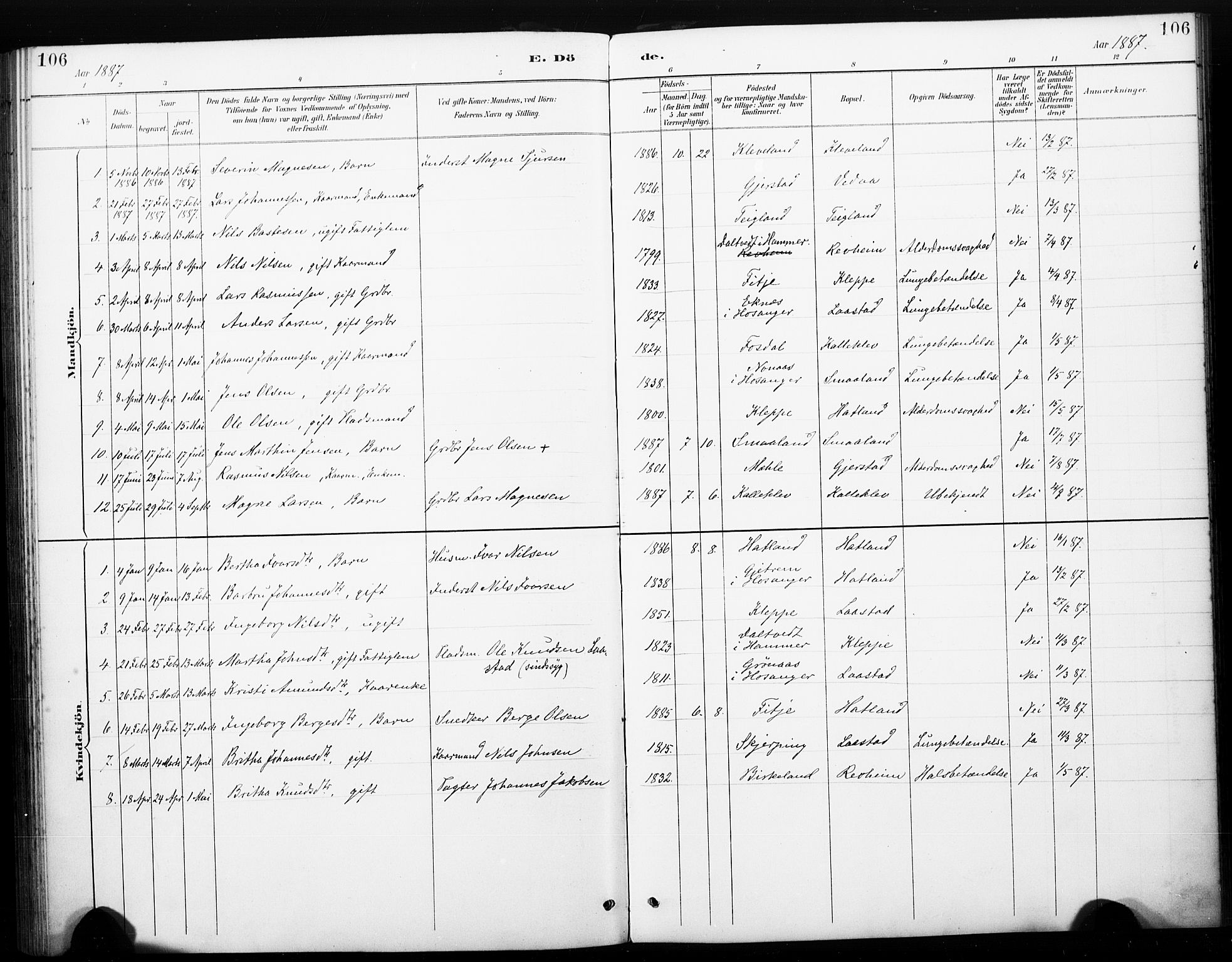 Haus sokneprestembete, AV/SAB-A-75601/H/Haa: Parish register (official) no. C 1, 1887-1899, p. 106