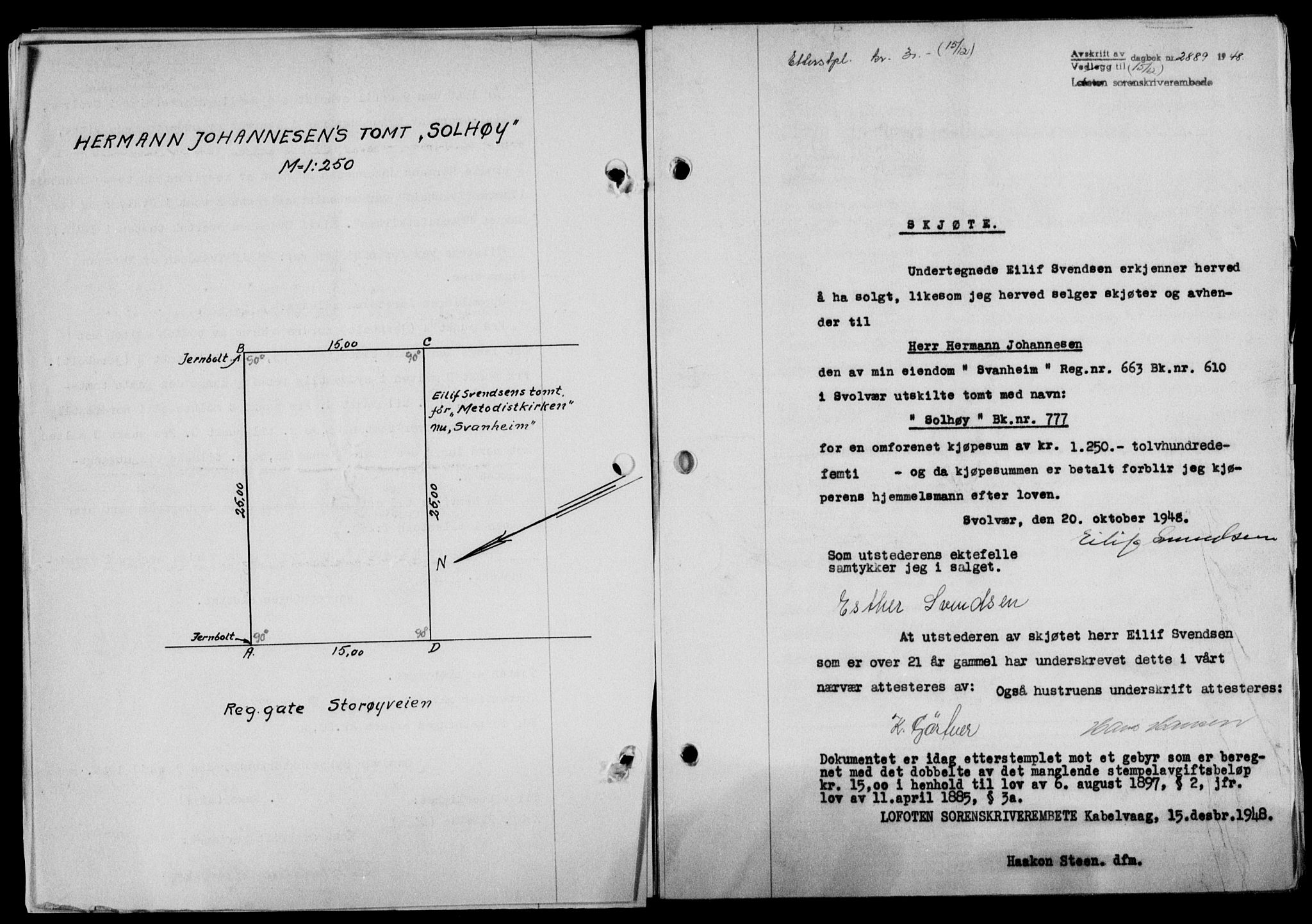 Lofoten sorenskriveri, SAT/A-0017/1/2/2C/L0020a: Mortgage book no. 20a, 1948-1949, Diary no: : 2889/1948