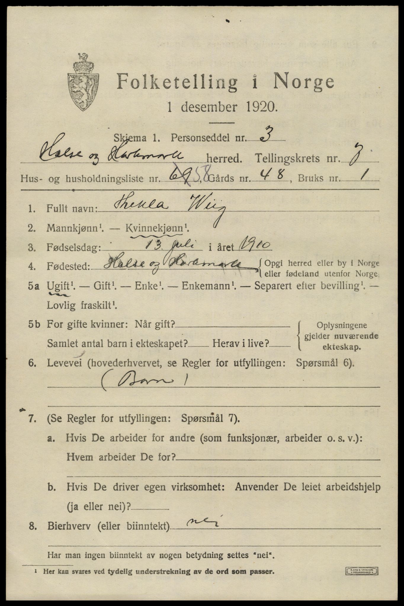 SAK, 1920 census for Halse og Harkmark, 1920, p. 4301