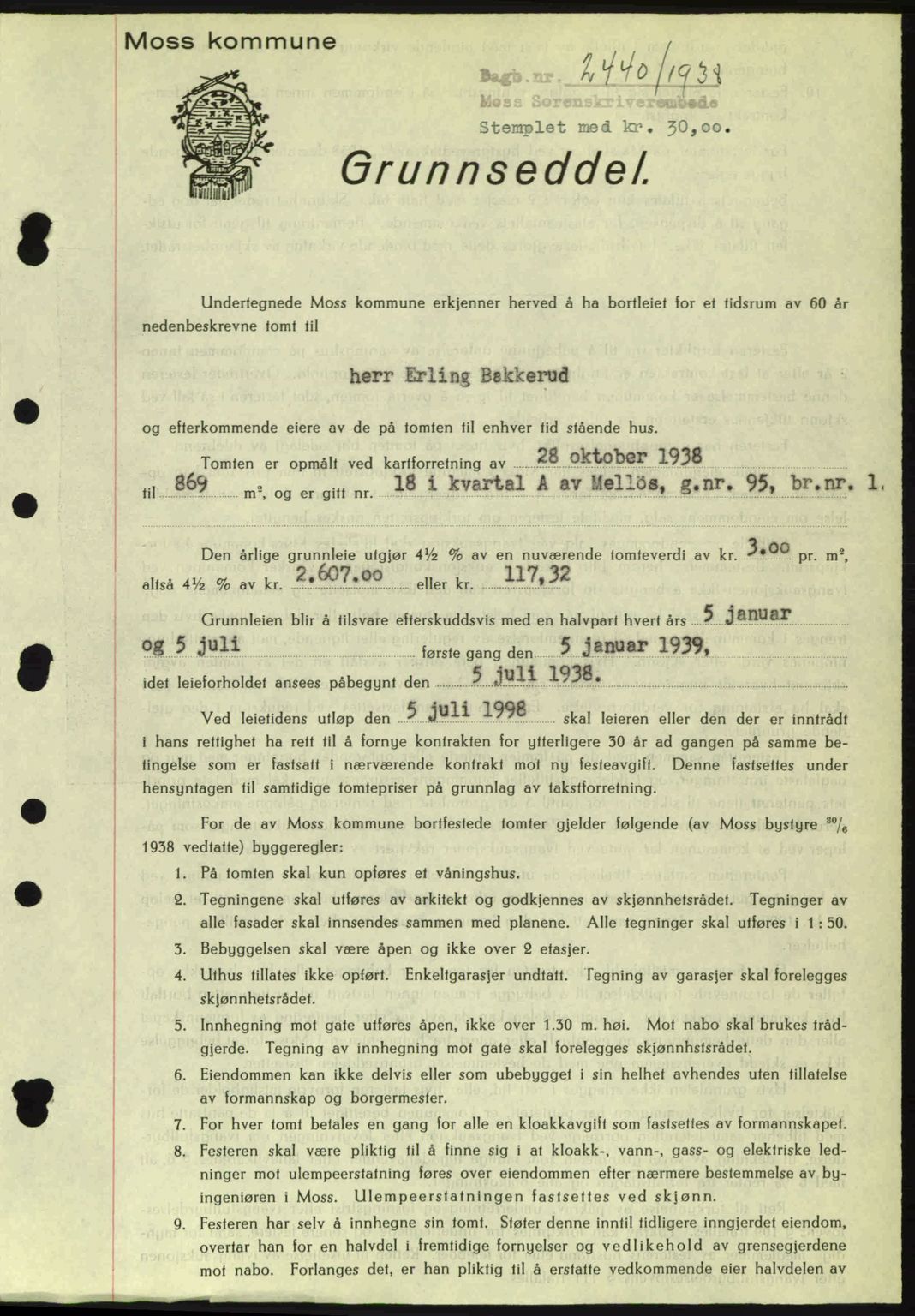 Moss sorenskriveri, SAO/A-10168: Mortgage book no. A5, 1938-1939, Diary no: : 2440/1938