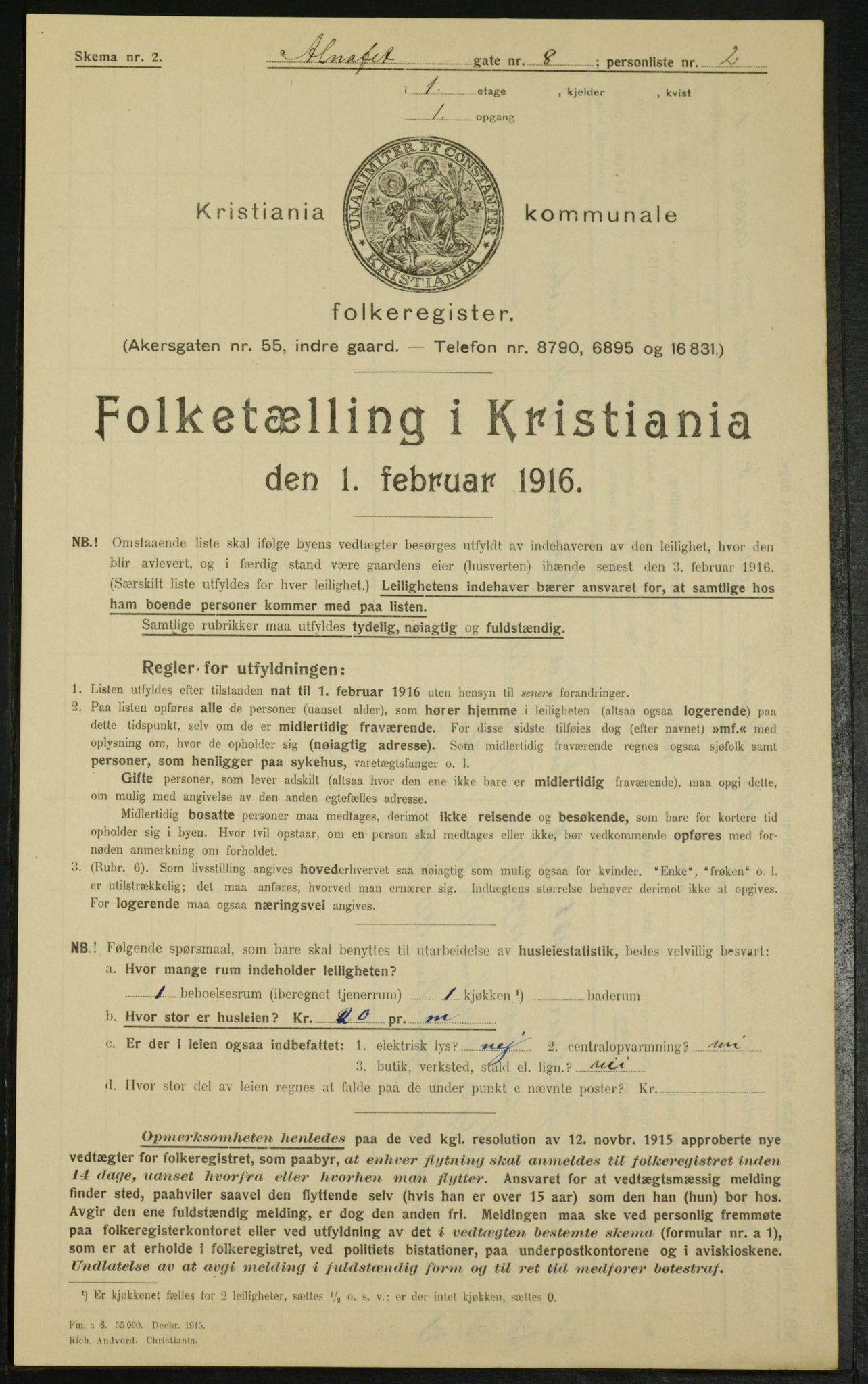 OBA, Municipal Census 1916 for Kristiania, 1916, p. 1117