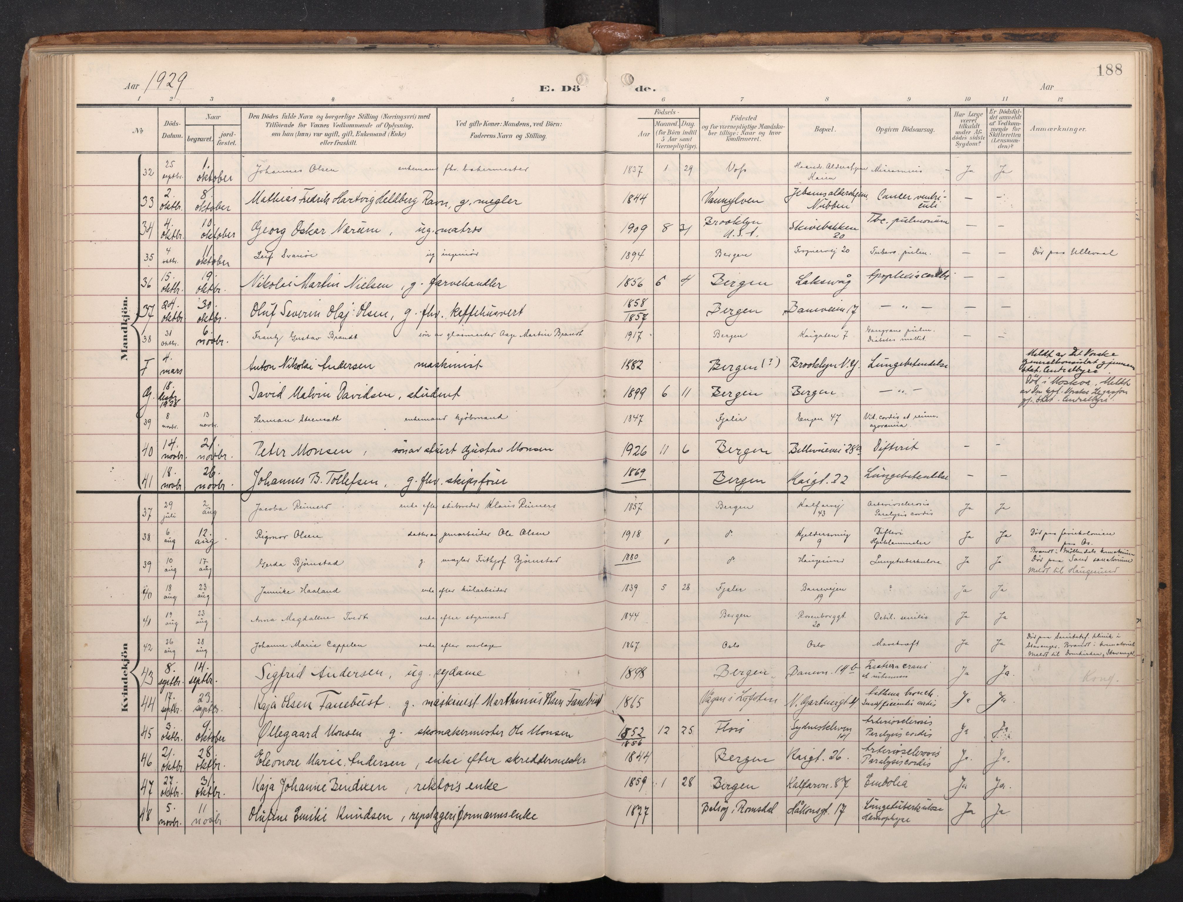Domkirken sokneprestembete, AV/SAB-A-74801/H/Haa/L0044: Parish register (official) no. E 6, 1904-1946, p. 187b-188a