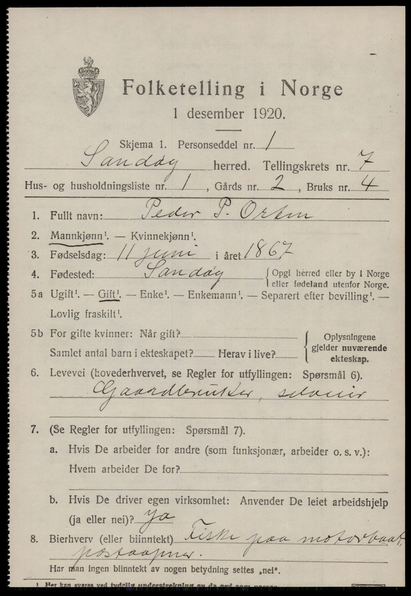 SAT, 1920 census for Sandøy, 1920, p. 2306