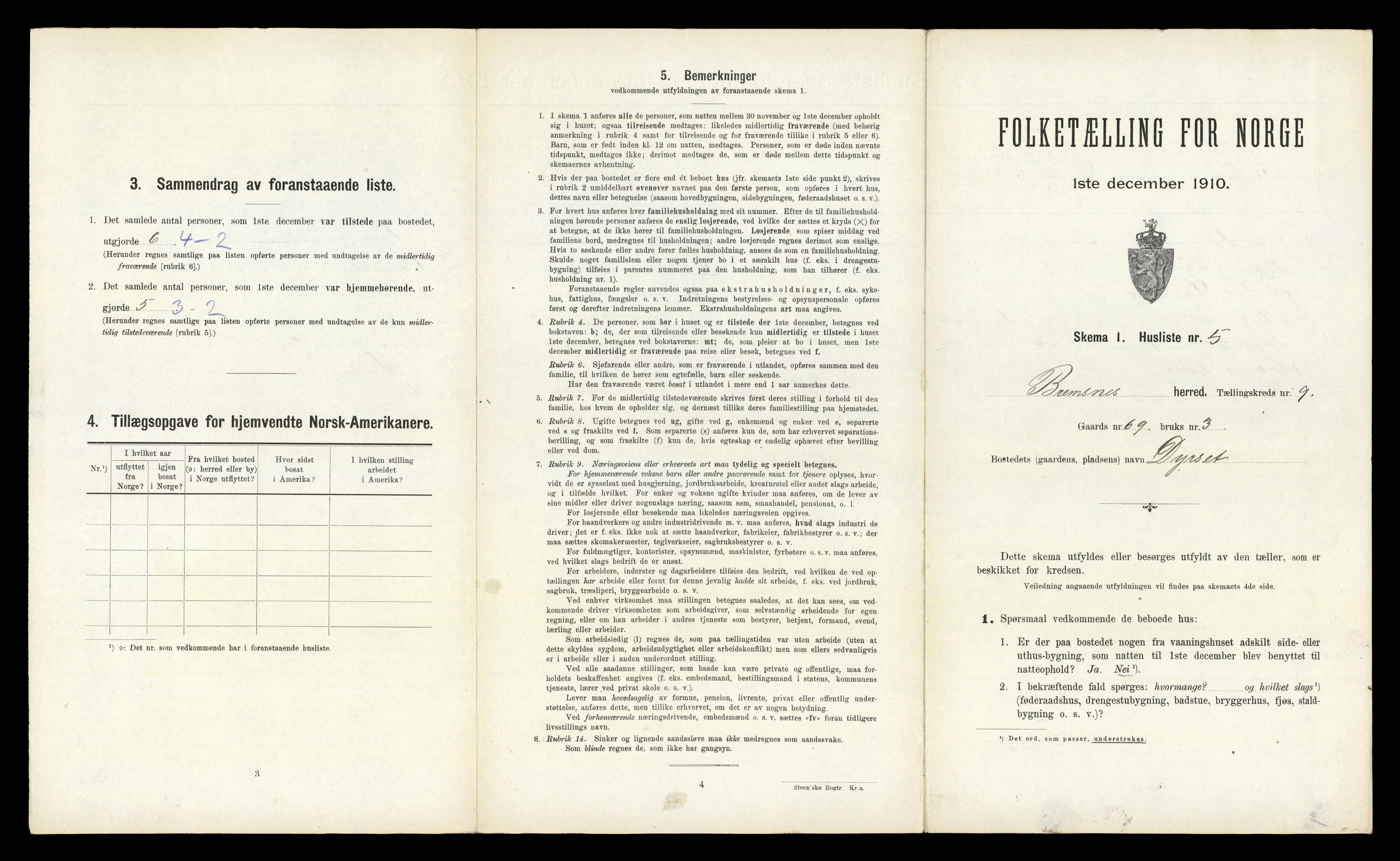 RA, 1910 census for Bremsnes, 1910, p. 1156