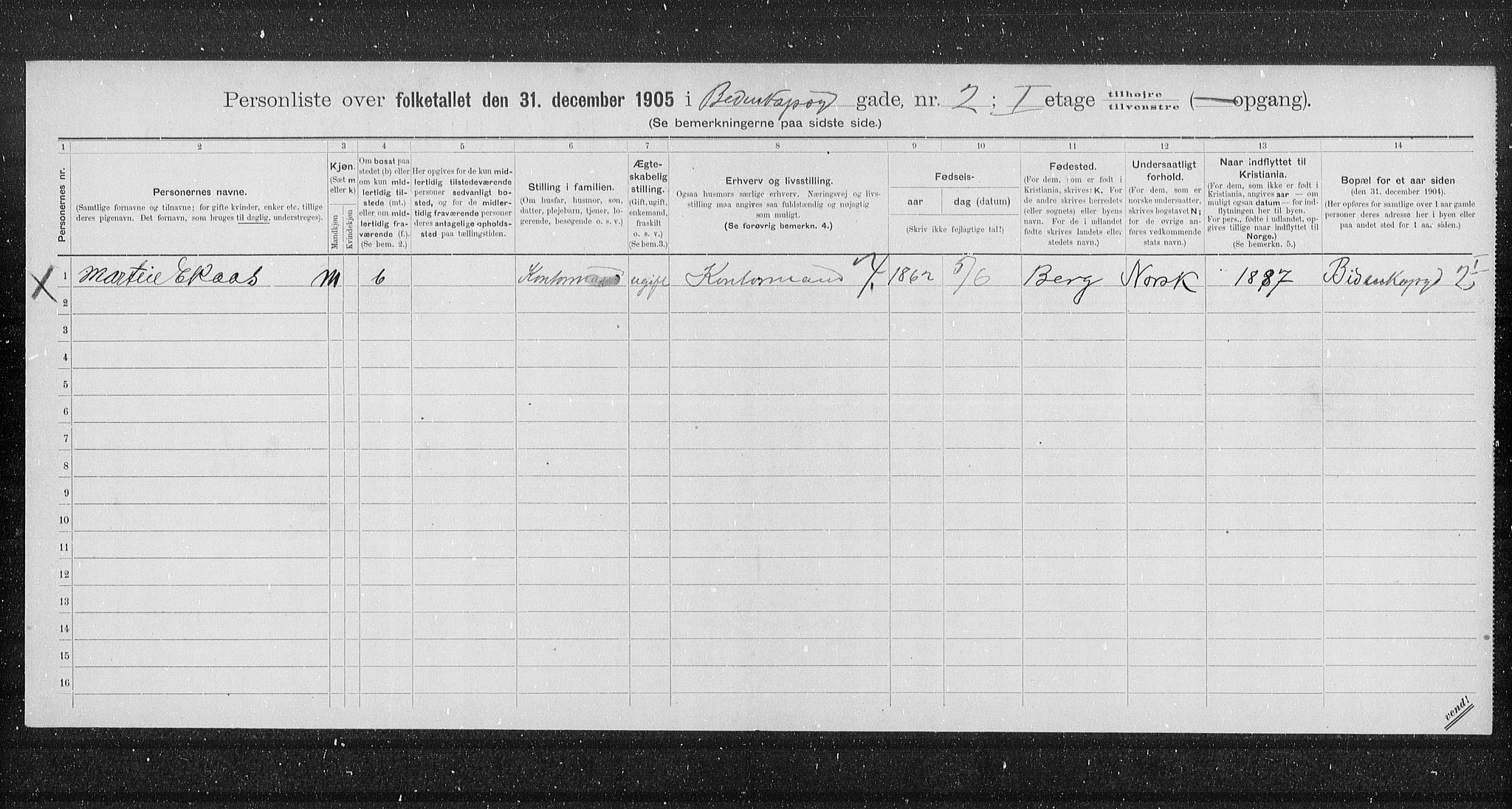 OBA, Municipal Census 1905 for Kristiania, 1905, p. 2300