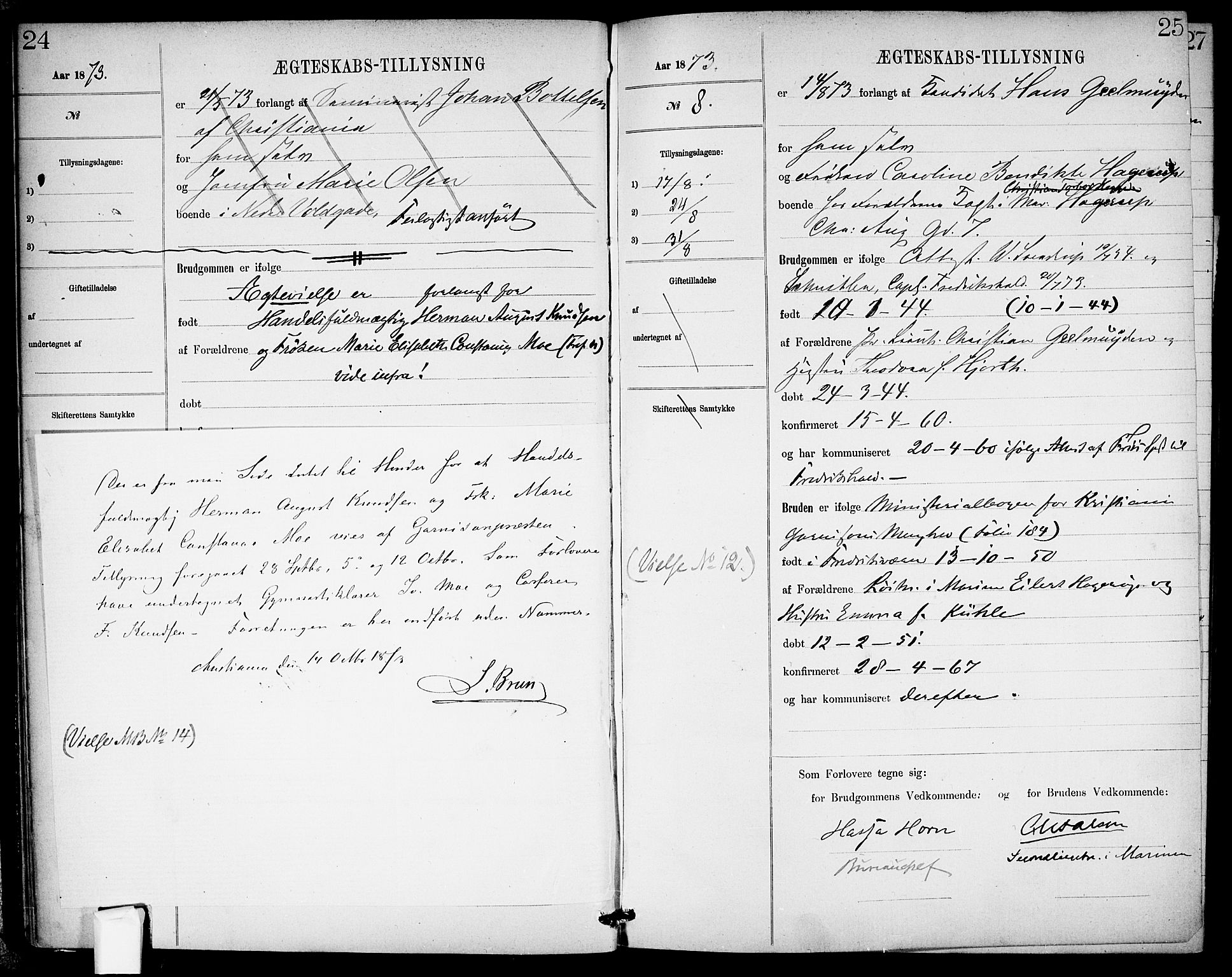 Garnisonsmenigheten Kirkebøker, SAO/A-10846/H/Ha/L0007: Banns register no. I 7, 1872-1893, p. 24-25