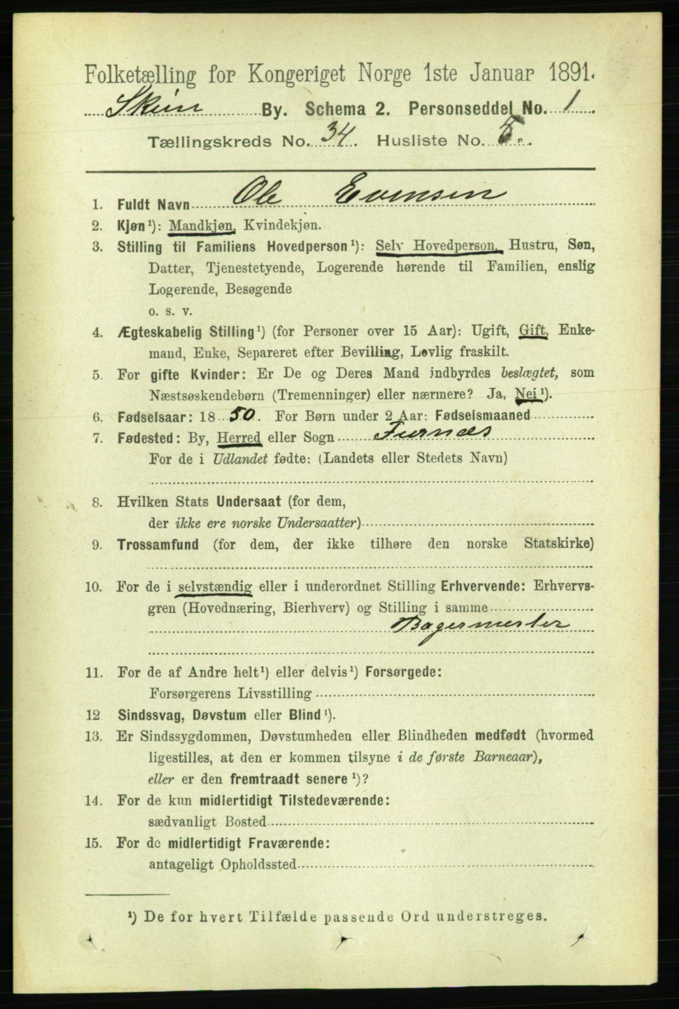 RA, 1891 census for 0806 Skien, 1891, p. 7765