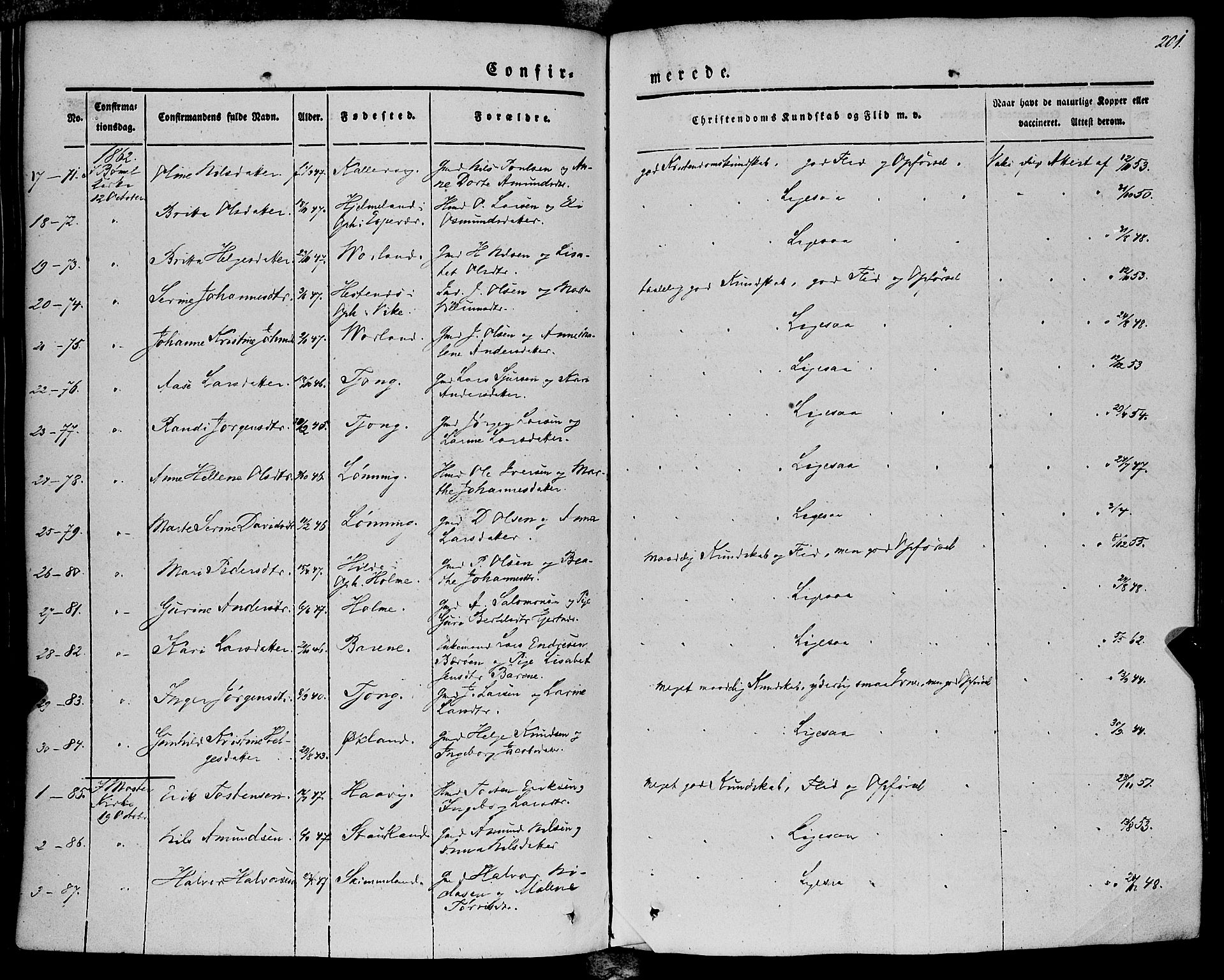 Finnås sokneprestembete, AV/SAB-A-99925/H/Ha/Haa/Haaa/L0007: Parish register (official) no. A 7, 1850-1862, p. 201