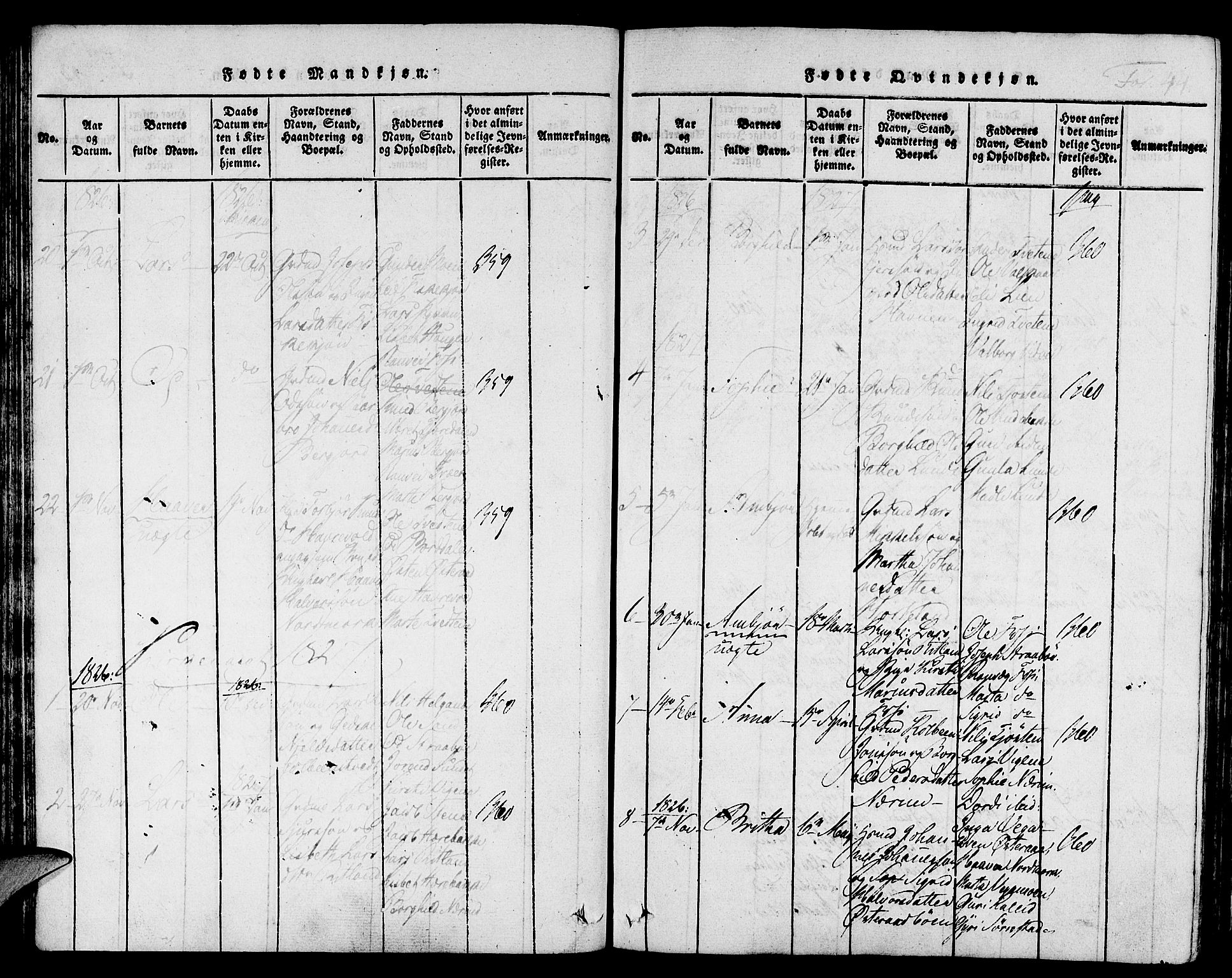 Suldal sokneprestkontor, AV/SAST-A-101845/01/IV/L0006: Parish register (official) no. A 6, 1816-1836, p. 44