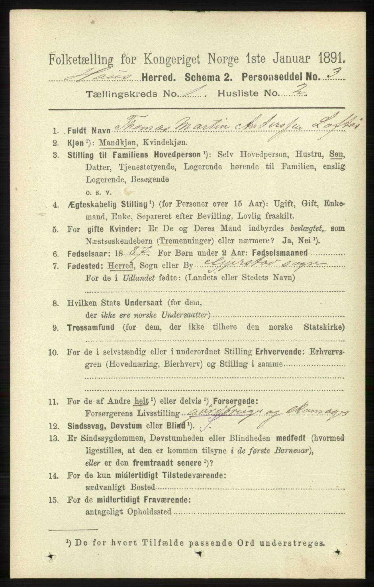 RA, 1891 census for 1250 Haus, 1891, p. 105