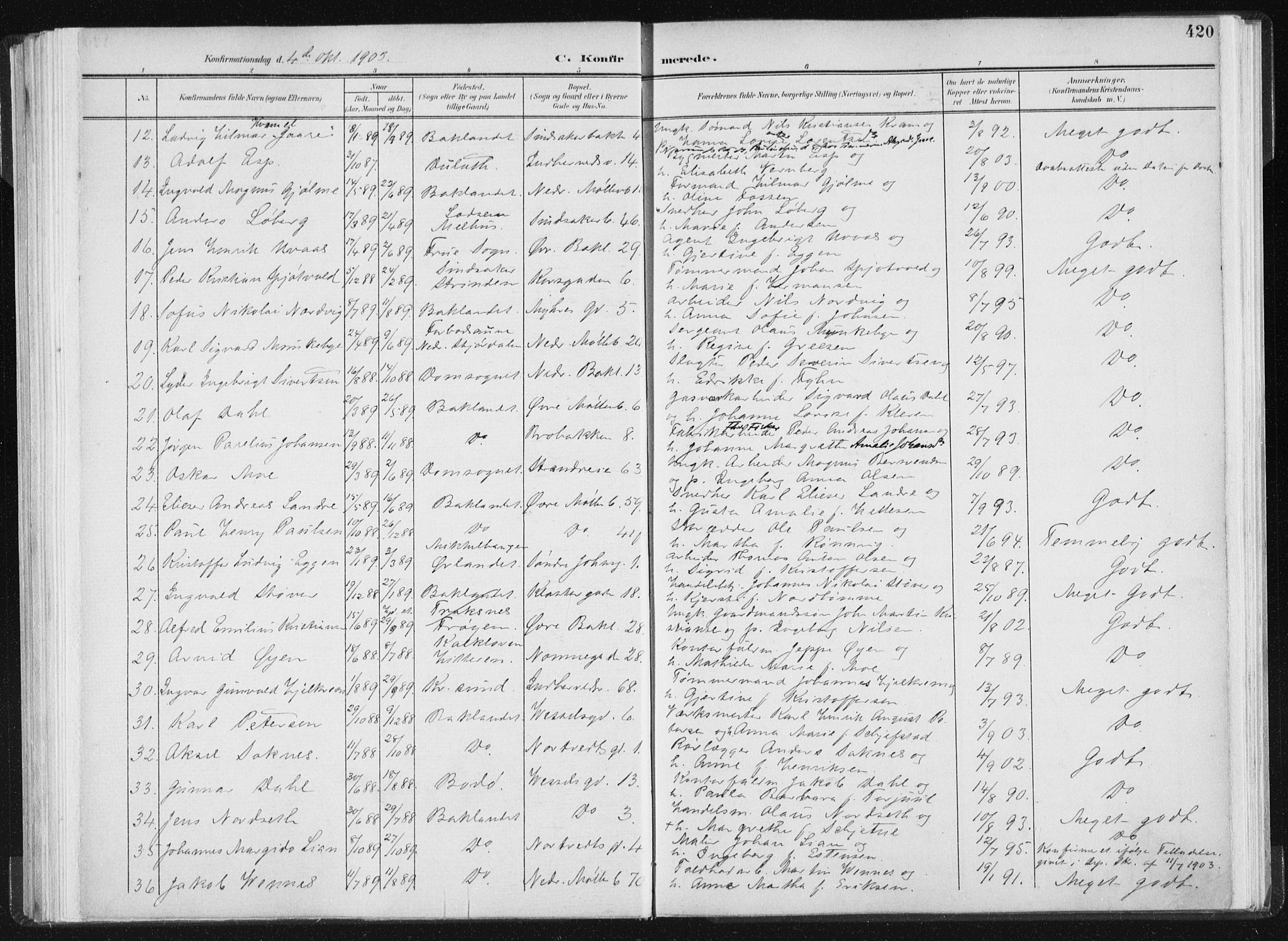 Ministerialprotokoller, klokkerbøker og fødselsregistre - Sør-Trøndelag, AV/SAT-A-1456/604/L0200: Parish register (official) no. 604A20II, 1901-1908, p. 420