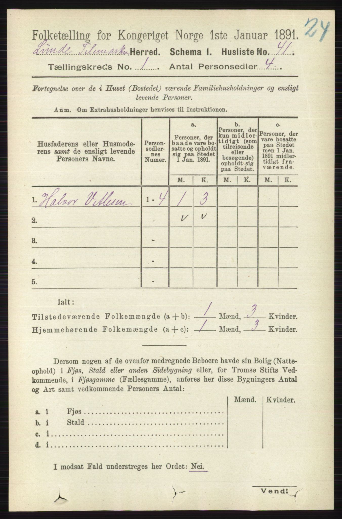 RA, 1891 census for 0820 Lunde, 1891, p. 68