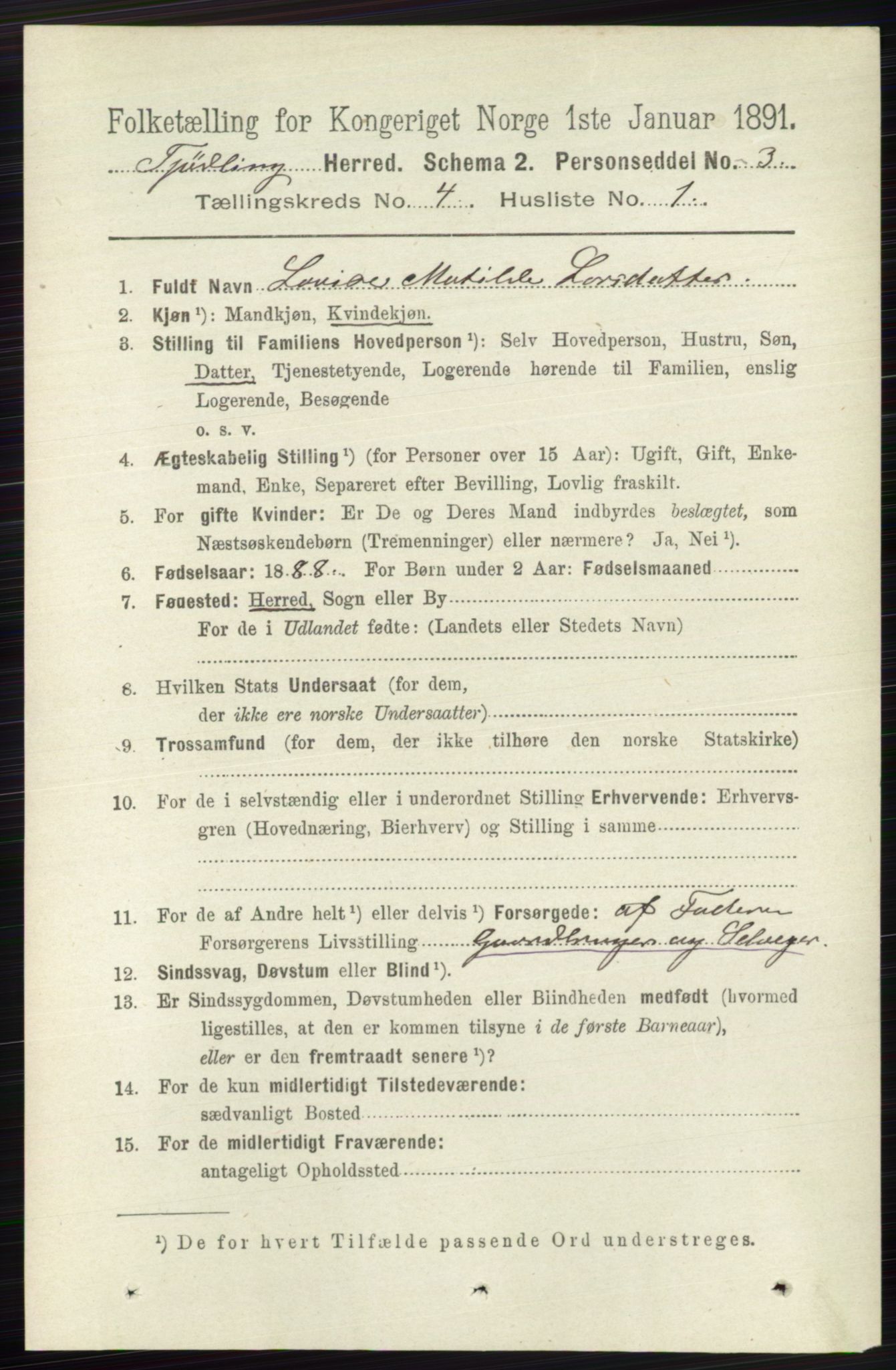 RA, 1891 census for 0725 Tjølling, 1891, p. 1442