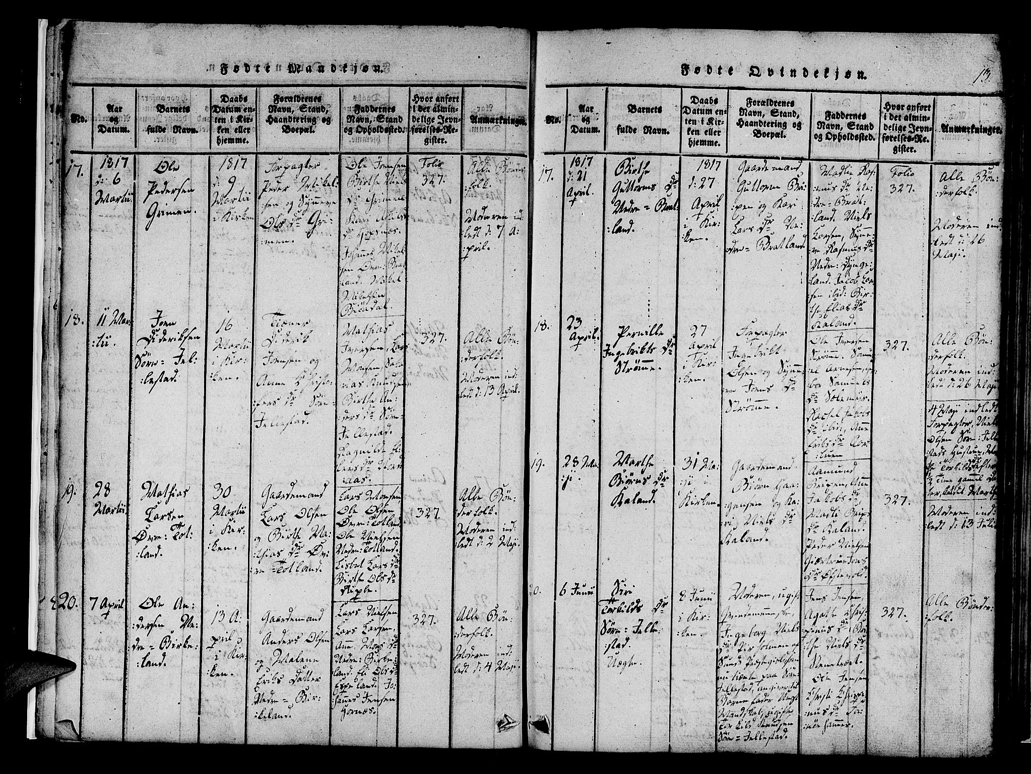 Fana Sokneprestembete, AV/SAB-A-75101/H/Haa/Haaa/L0007: Parish register (official) no. A 7, 1816-1828, p. 13