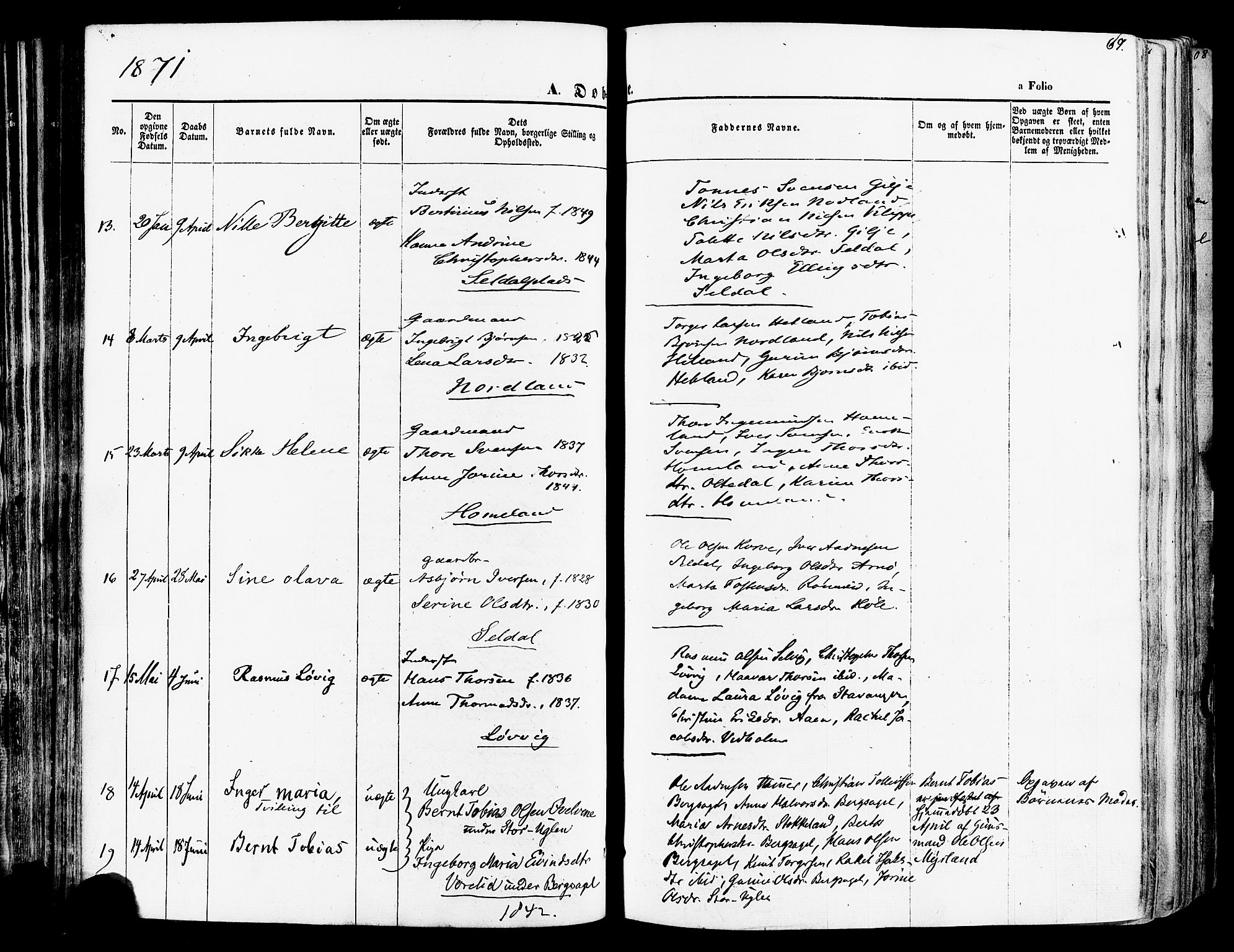 Høgsfjord sokneprestkontor, AV/SAST-A-101624/H/Ha/Haa/L0002: Parish register (official) no. A 2, 1855-1885, p. 69