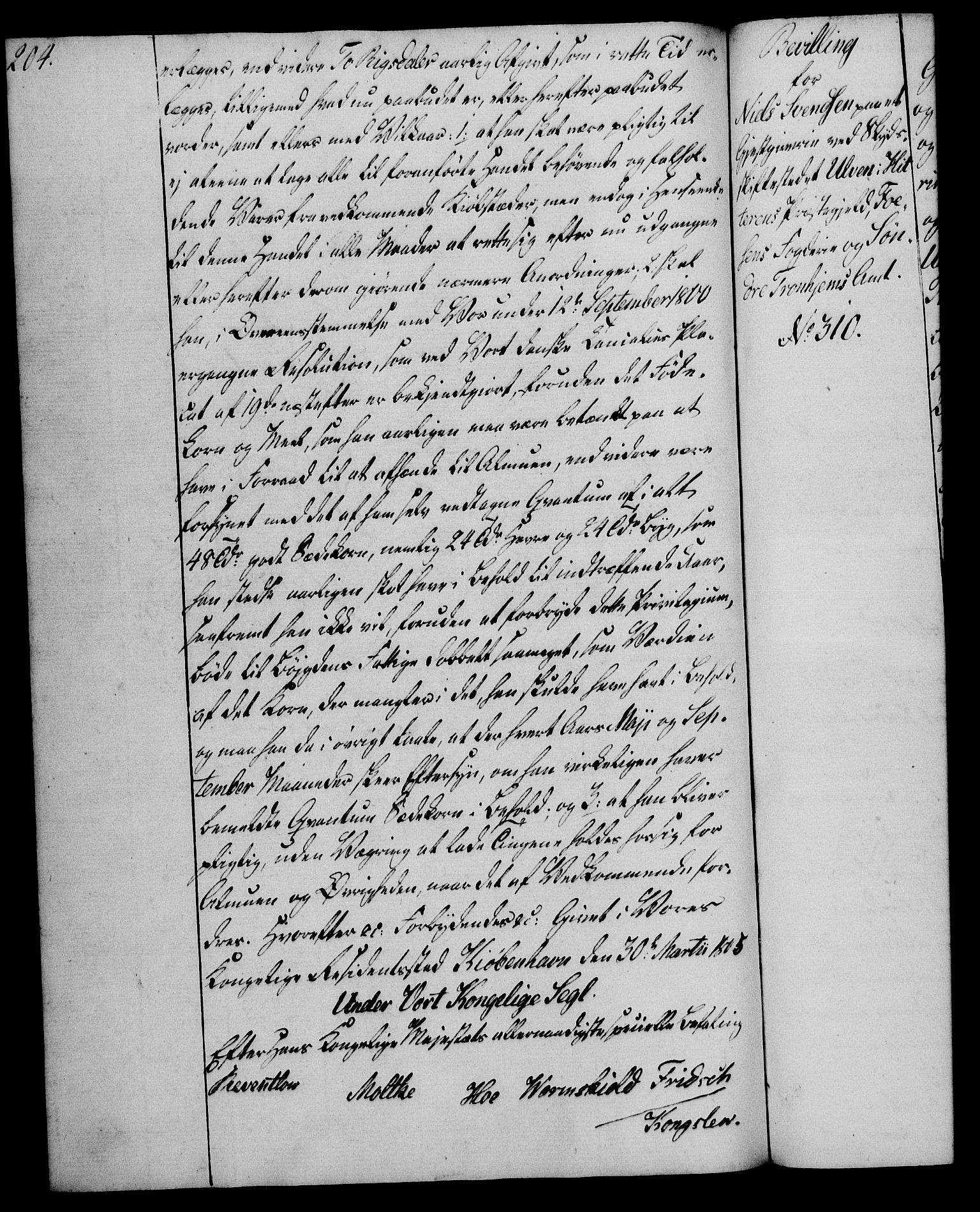 Rentekammeret, Kammerkanselliet, RA/EA-3111/G/Gg/Gga/L0018: Norsk ekspedisjonsprotokoll med register (merket RK 53.18), 1804-1806, p. 204