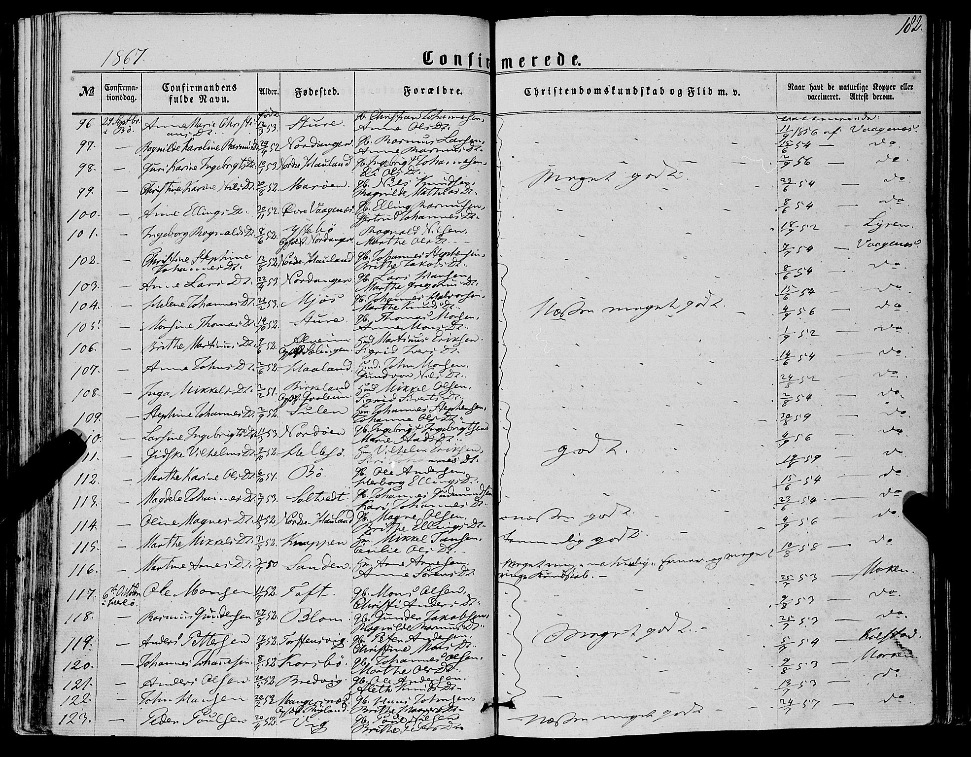 Manger sokneprestembete, AV/SAB-A-76801/H/Haa: Parish register (official) no. A 7, 1860-1870, p. 182