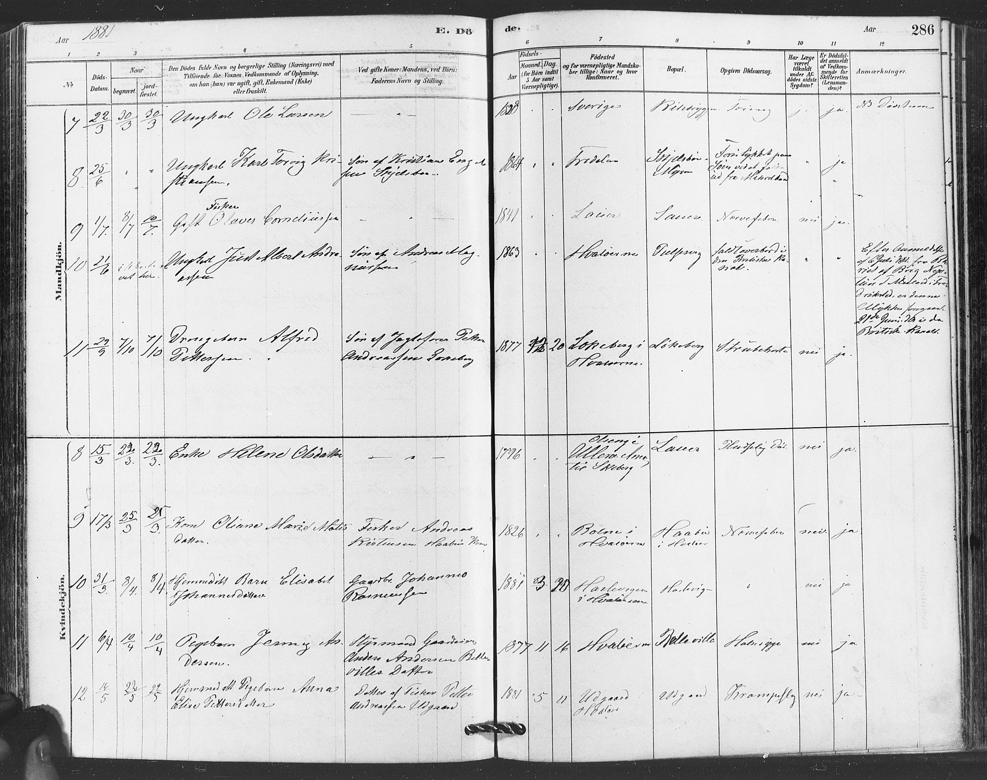 Hvaler prestekontor Kirkebøker, AV/SAO-A-2001/F/Fa/L0008: Parish register (official) no. I 8, 1878-1895, p. 286