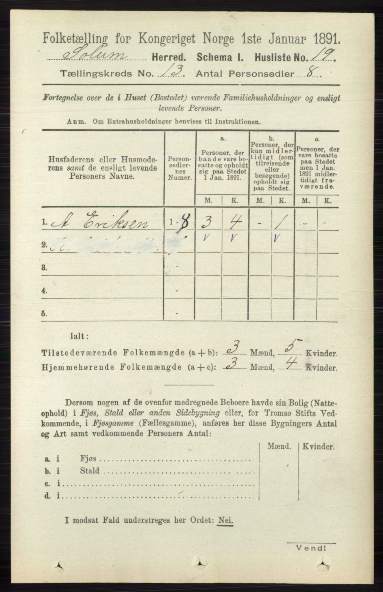 RA, 1891 census for 0818 Solum, 1891, p. 6021